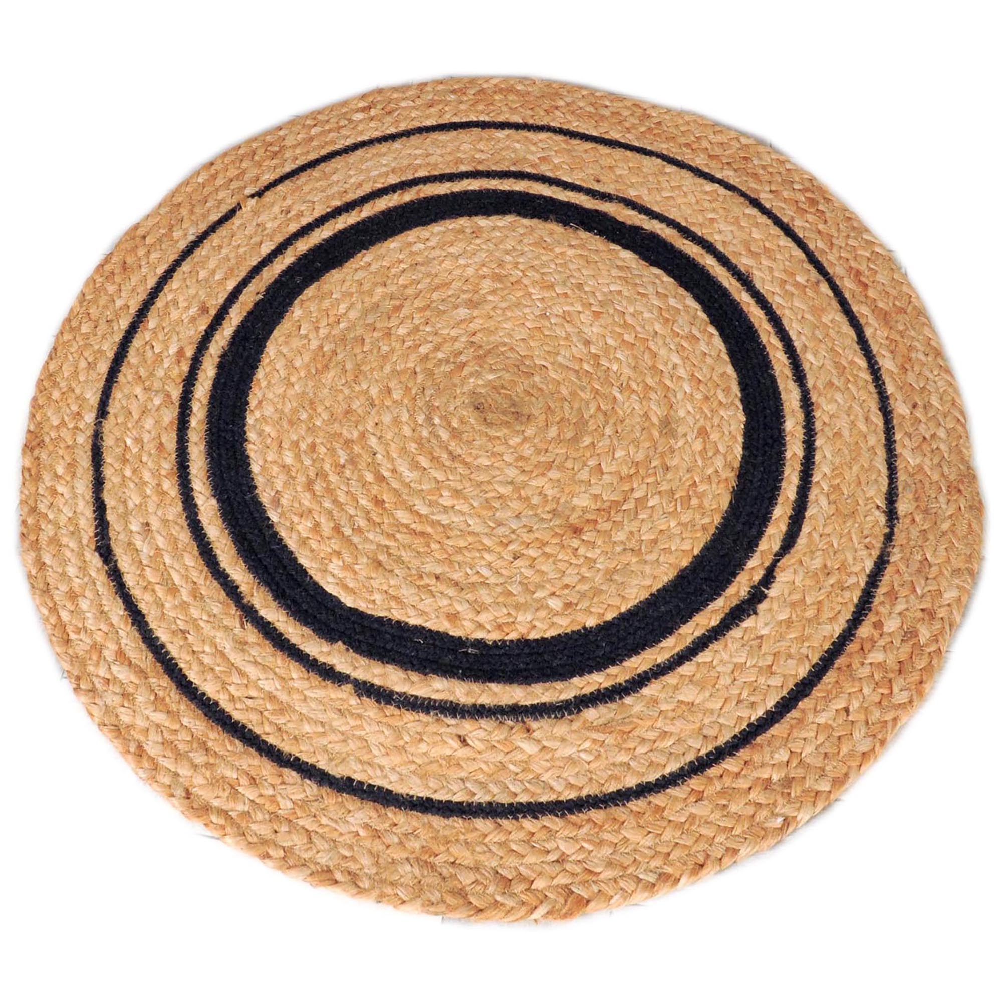Tapis Rond en Jute tressé naturel, 120 cm, incrustation ronde Noire, Dylrev - 4