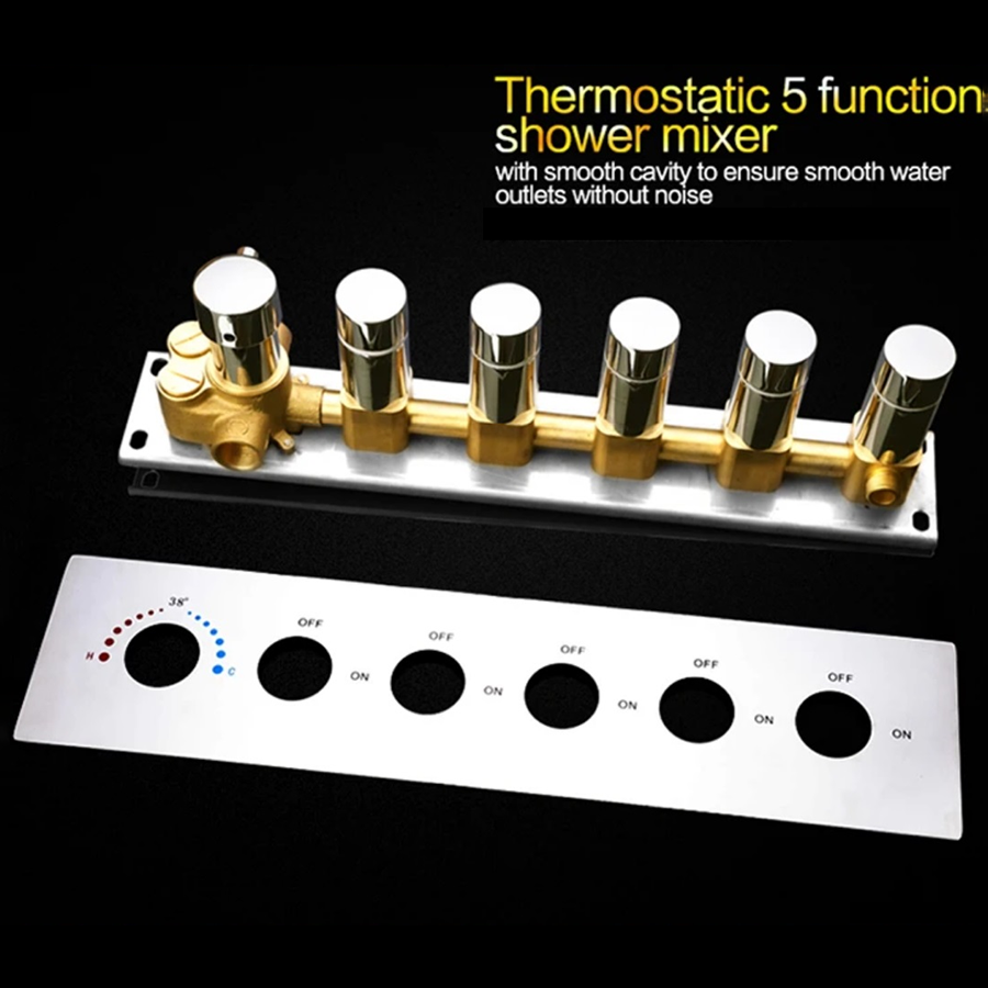 🚿 Composition de douche ciel de pluie LED 700 x 380 mm, LED, thermostatique | Topale - 4