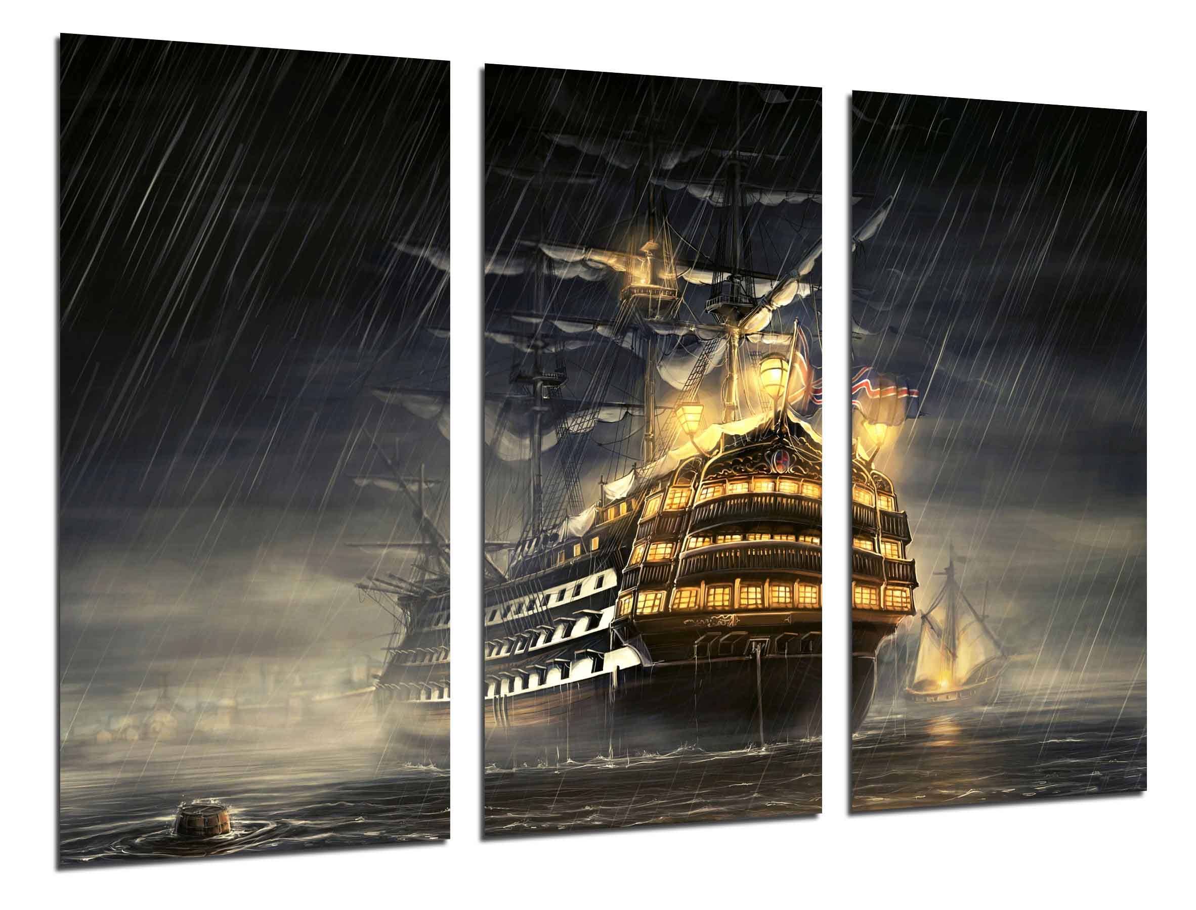 Tableau Toile Encadrée - Voilier En Mer Tempête - Art Moderne Prêt à Accrocher