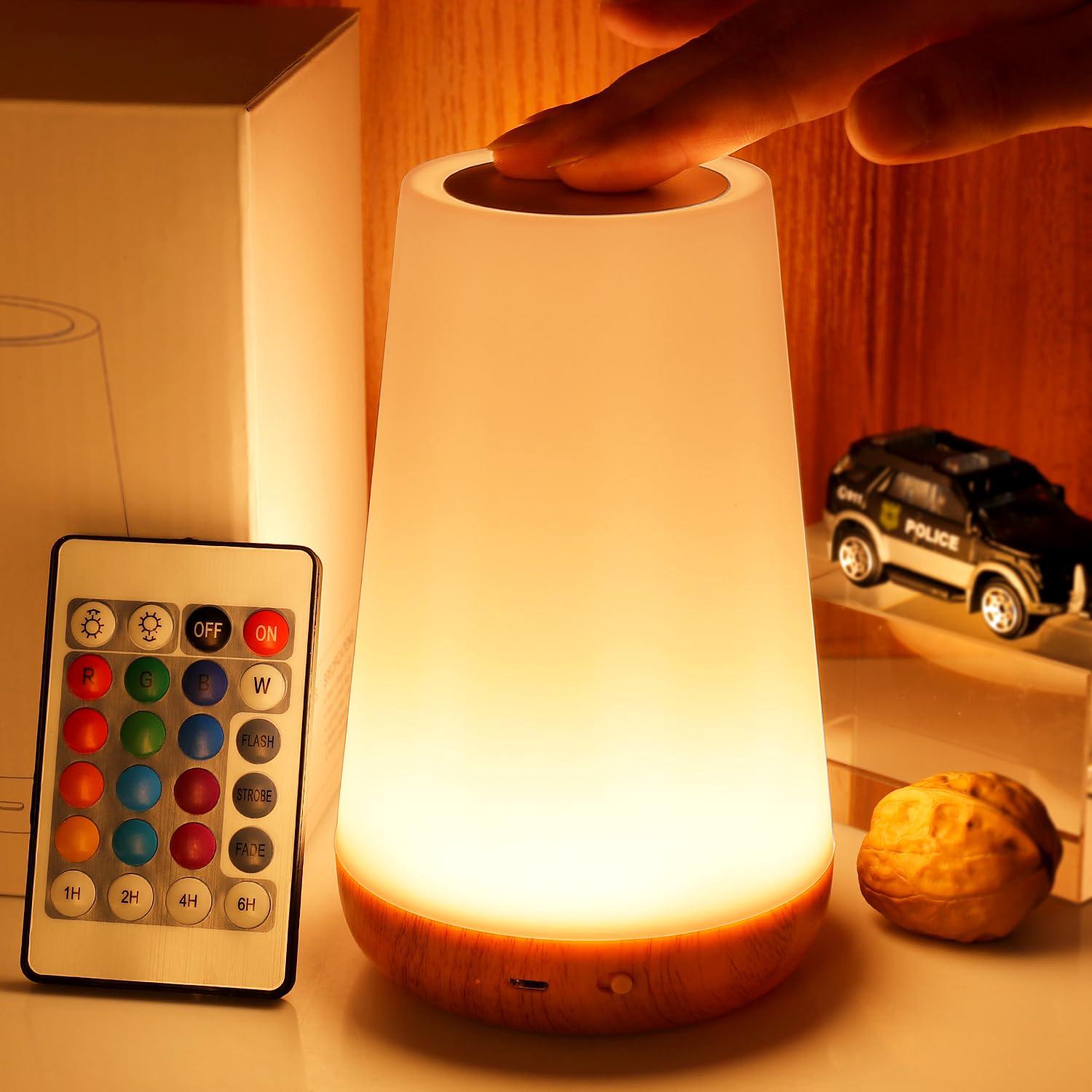 Lampka nocna, lampka dotykowa ze ściemniaczem do sypialni, przenośna lampka nocna, 5 poziomów jasności i 13 kolorów RGB, lampki nocne