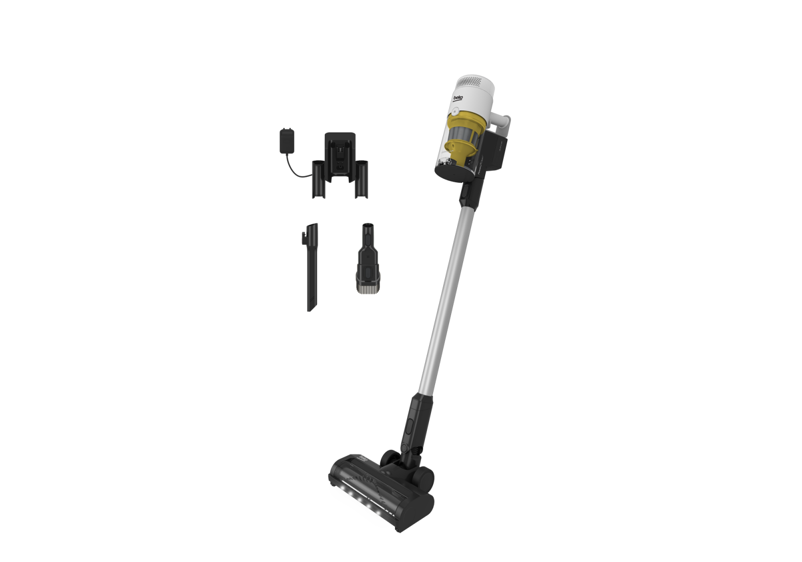 Aspirator Vertical 2in1 BEKO PowerClean VRT76325VW, 0.5l, 25.2V, Autonomie max 60 min, Alb-Negru