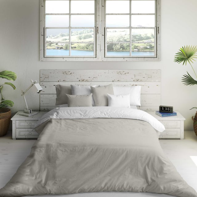 CAPA DE EDREDÃO BICOLOR REVERSÍVEL CINZENTO PÁLIDO 84/ BRANCO 100% ALGODÃO CAMA 200