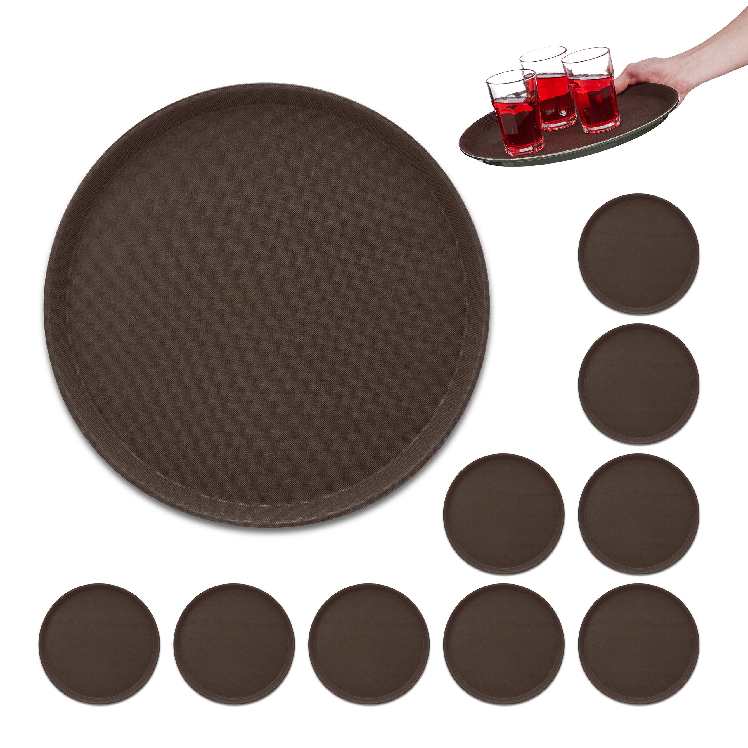 10 Vassoi Portabevande Per Bar - &Oslash;35cm Bordo Alto Antiscivolo Per Ristoranti