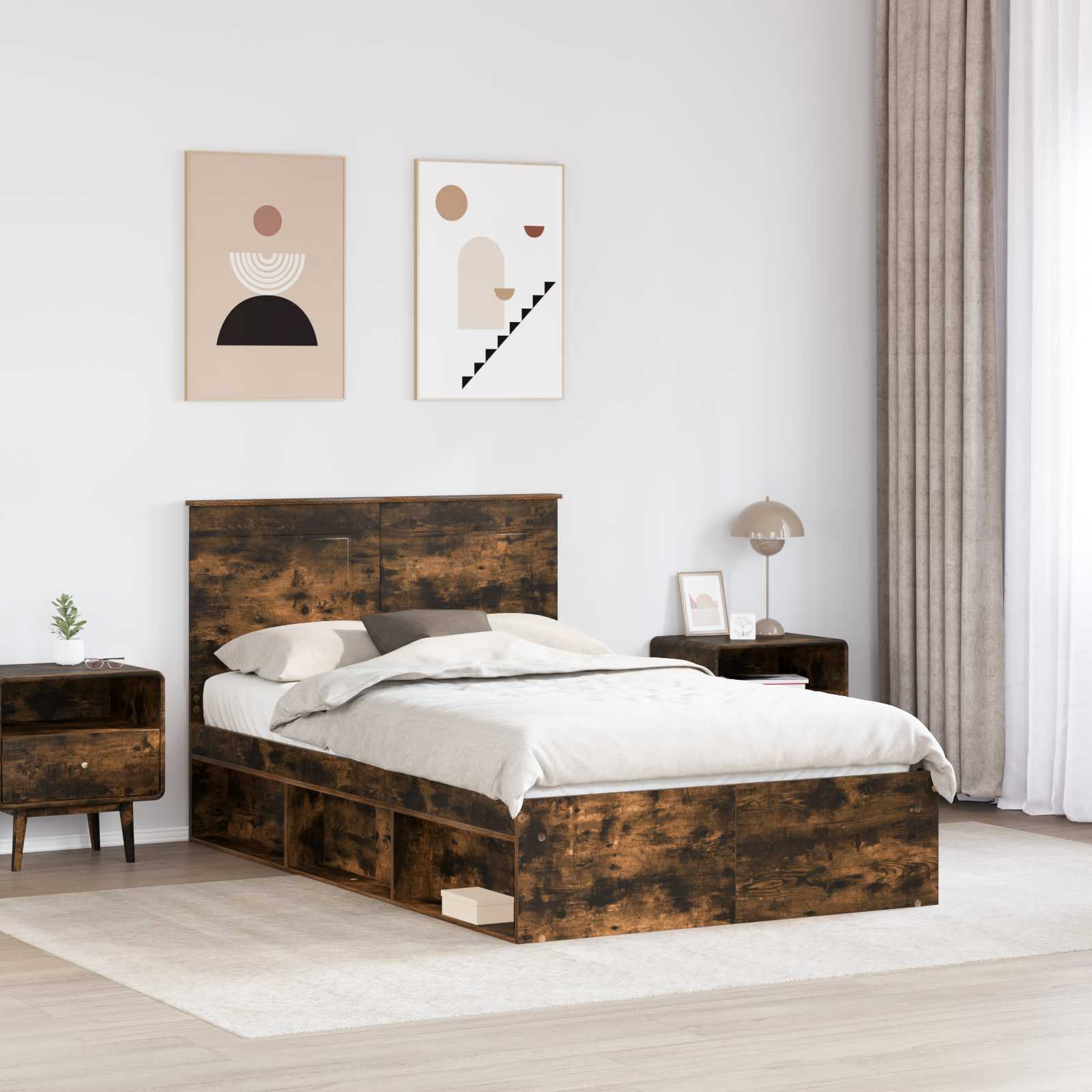 Cadre de lit chêne fumé 120 x 200 cm bois de pin massif - 3
