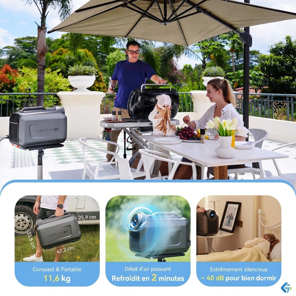 Climatiseur portable Cybertake S2 Pro 5100BTU inverter réversible avec télécommande silencieux camping tente fourgon camping-car 48x26x35.6cm - 6