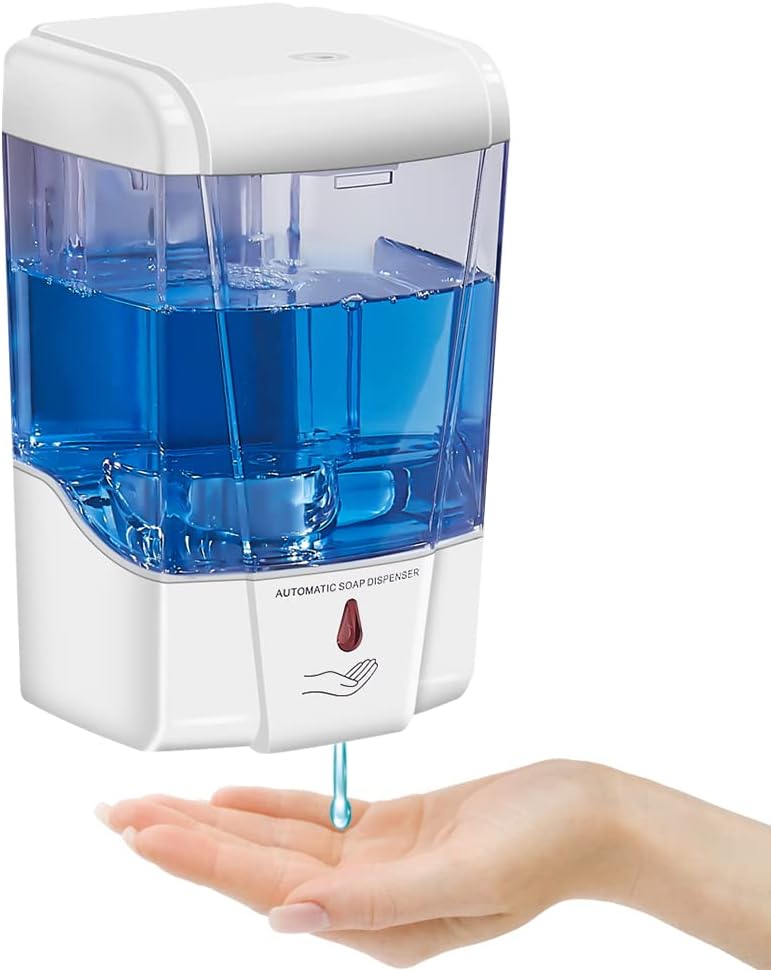 Automatyczny, biały, bezdotykowy, zasilany bateryjnie dozownik mydła z czujnikiem, pojemność 700 ml, czujnik ruchu 10 cm
