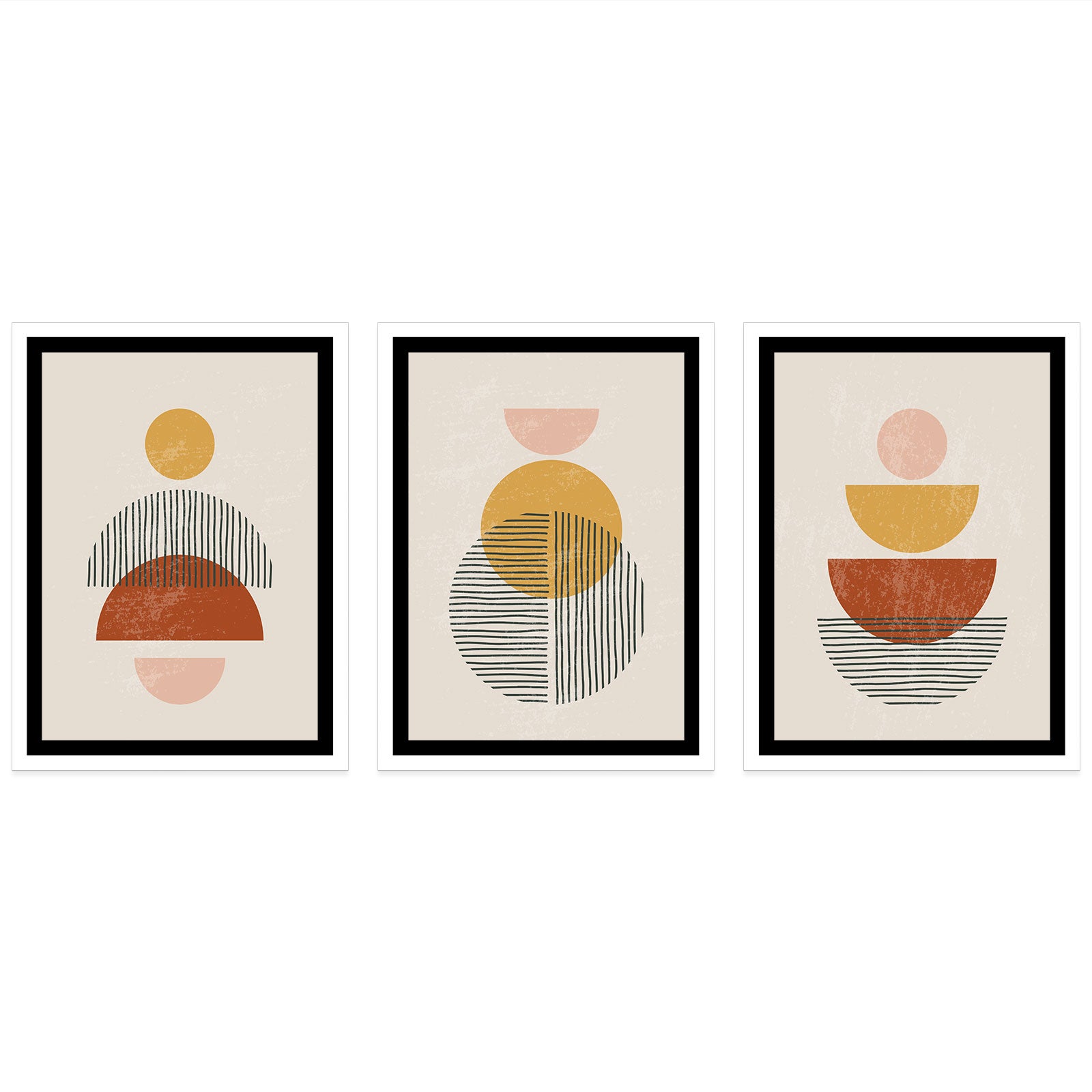 Lot de 3 affiches posters Triptyque décoratives - Boho - Bordure Noire et Blanche - 3 Affiches - 21x29,7 cm (Cadres non fournis) - 4