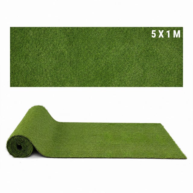 Gazon Synthétique Artificiel 1x5 M, Tapis Pelouse Synthétique 20 mm, 4 Nuances Réalistes, Fibres Résistantes à la Perte, Trous de Drainage, Découpable