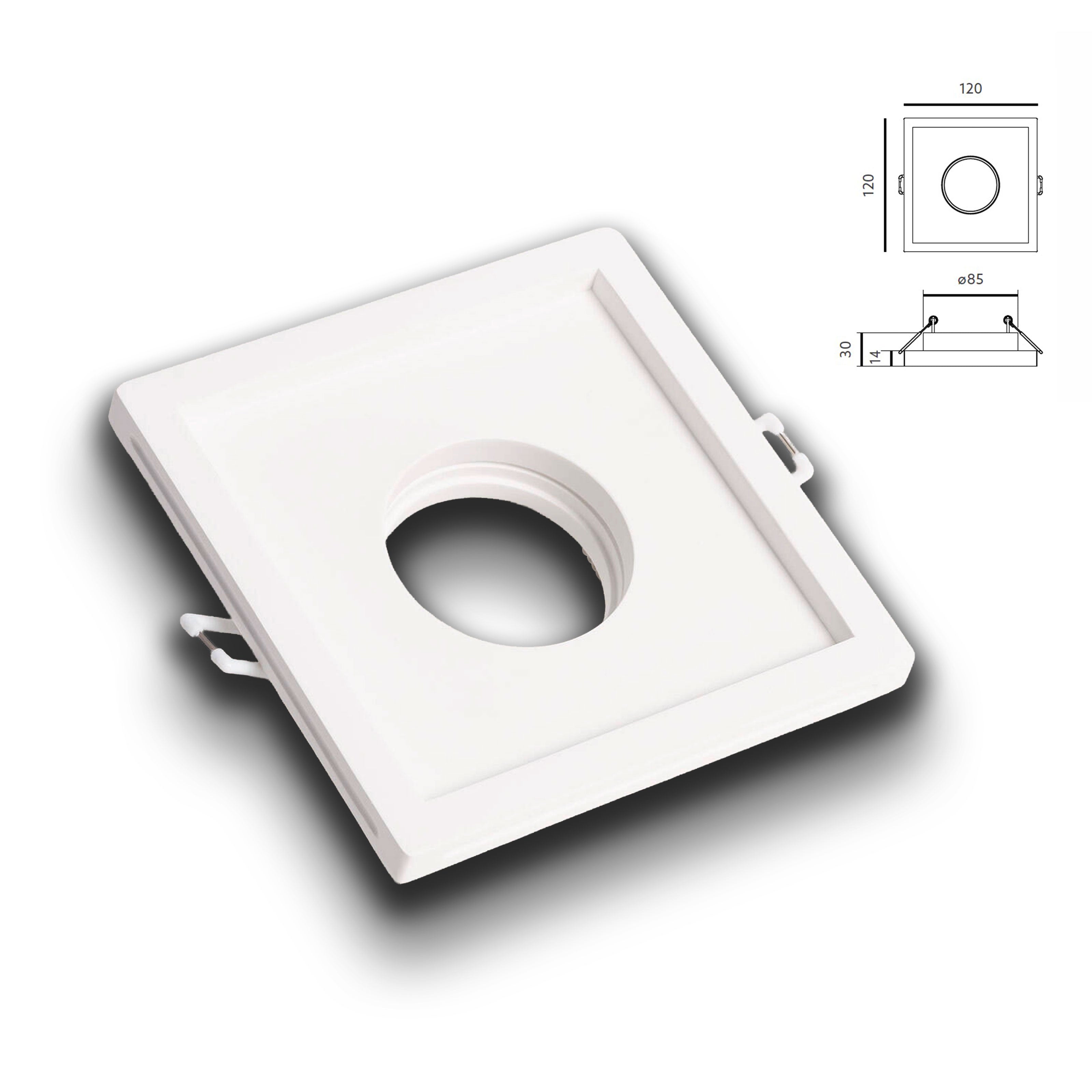 *ESTOQUE* 10 pacotes de suporte de projetor de encastrar em gesso cerâmico 120x120x45mm com orifício redondo 40W GU10 IP20 - 2