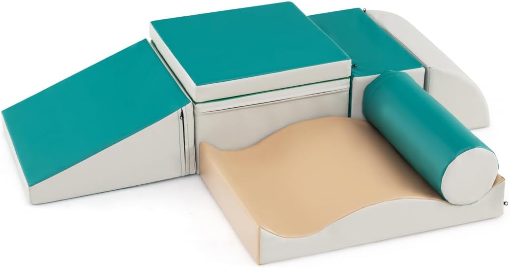 7 Sztuk Tor Przeszkód dla Niemowląt, Moduł Motoryczny z Pianki PU do Wspinania się i Raczkowania, Odpowiedni dla Dzieci w Wieku Przedszkolnym, Zielony