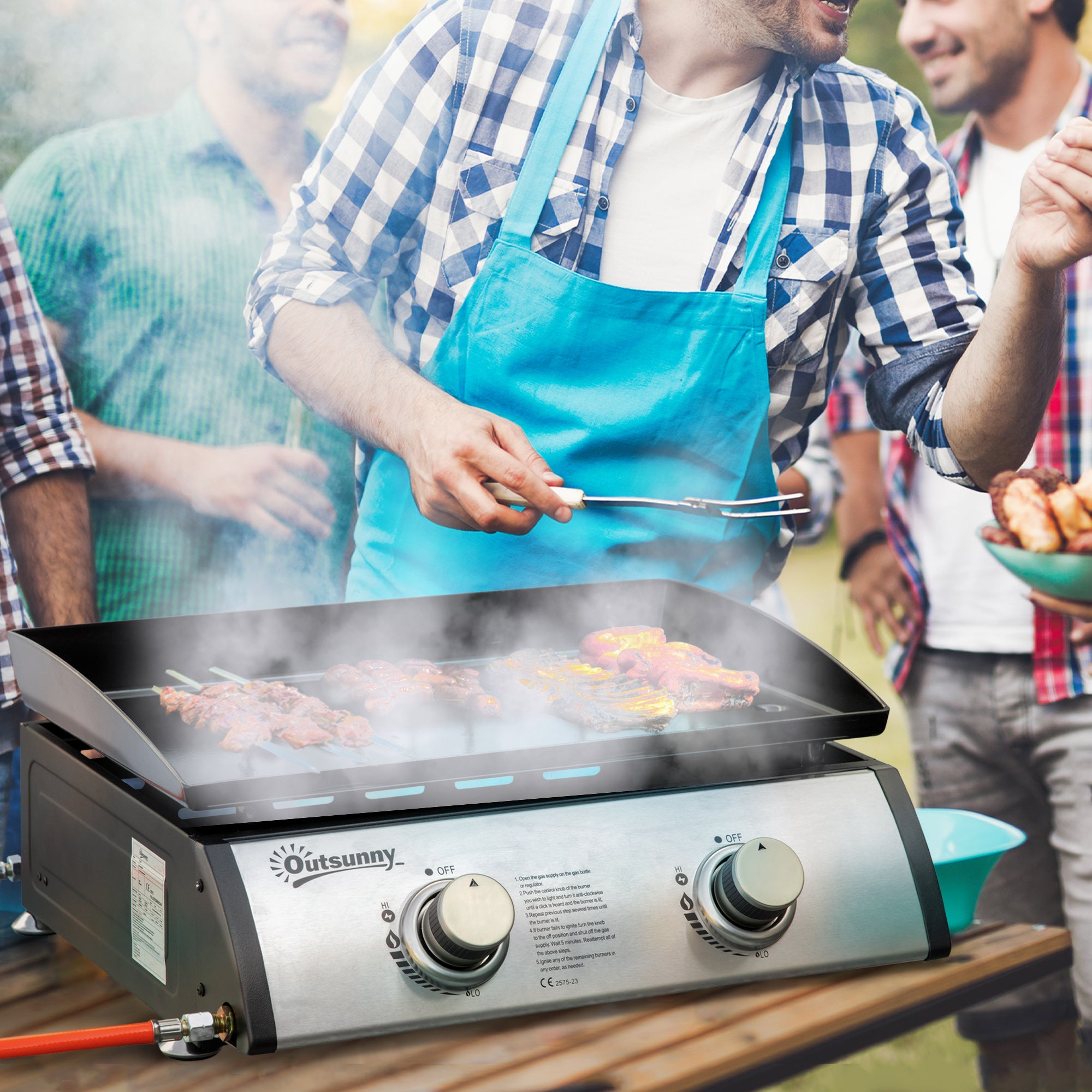 Barbecue à Gaz De Table 2 Brûleurs Inox - Pliable, Portable, Pour Terrasse, Balcon, Camping (55.8x45x38 Cm)