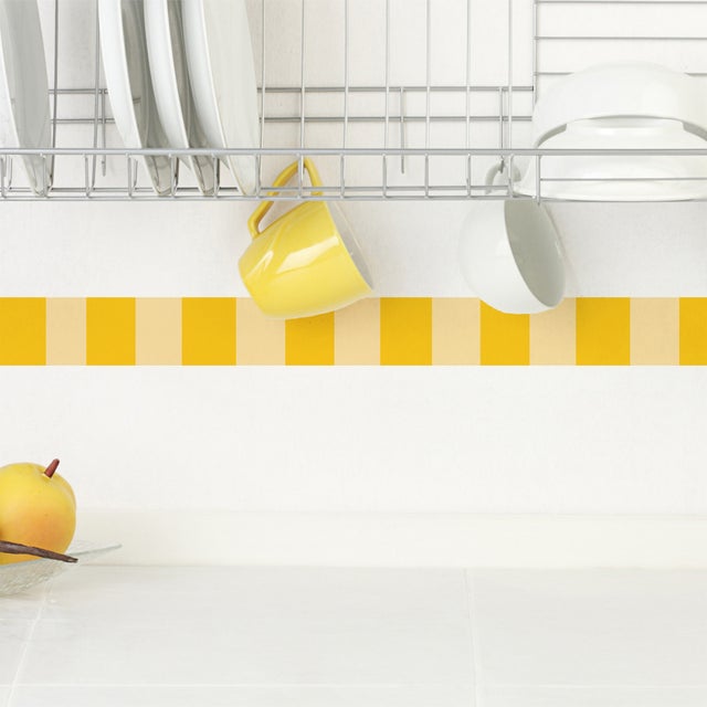Friso adhesivo decorativo, rayas verticales anchas, amarillo, motivo geométrico, 5 cm x 300 cm
