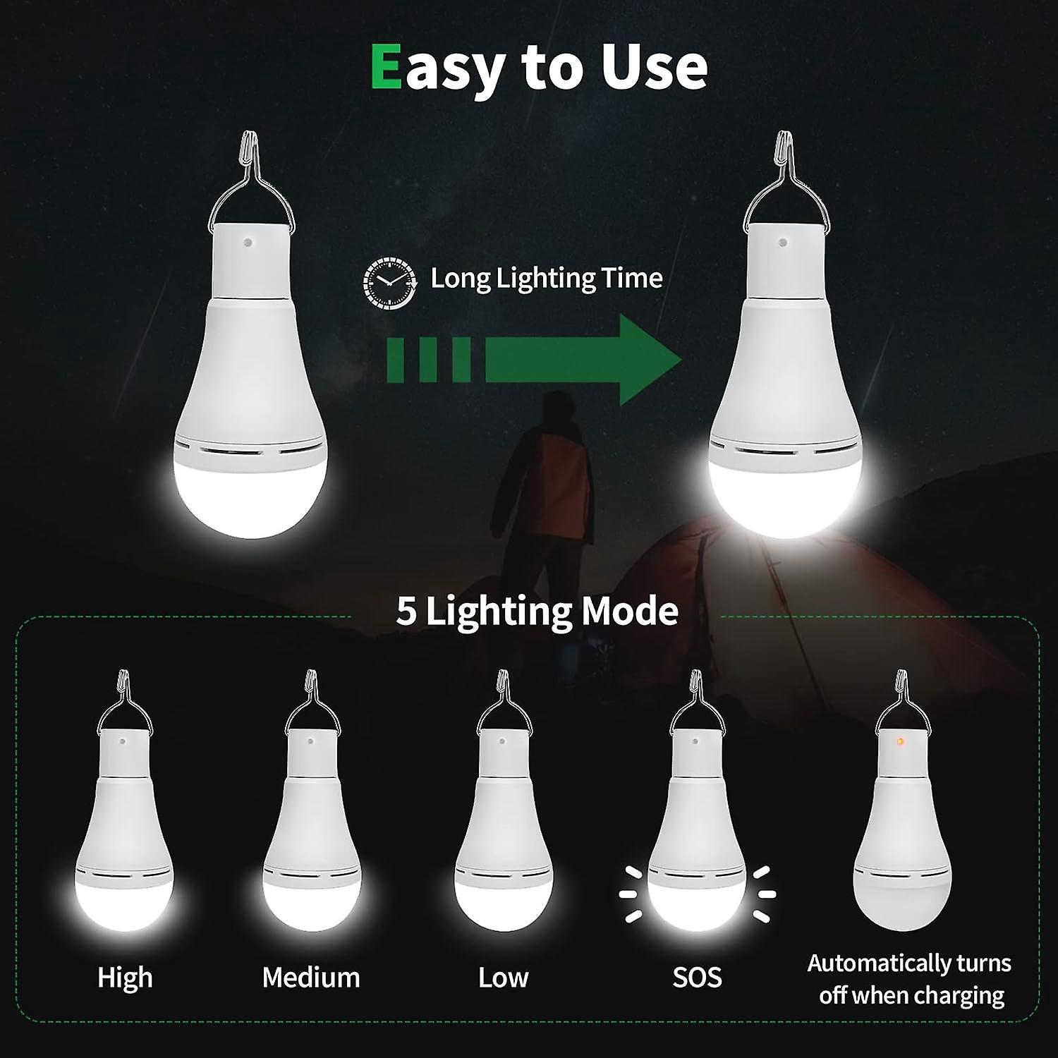 Ampoules LED rechargeables USB, lampe de camping portable Afoskce avec minuterie à distance, 5 modes d'éclairage, avec crochet - 3