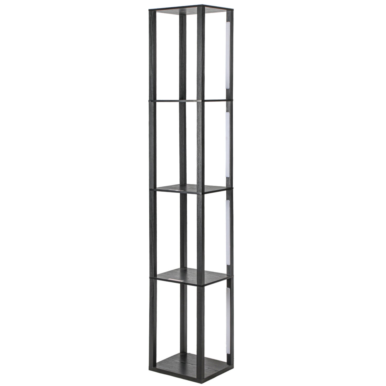 Półka na lampę stojącą, kwadratowa, 4 półki drewniane, LED ściemnialna, 163 cm z pilotem, czarna