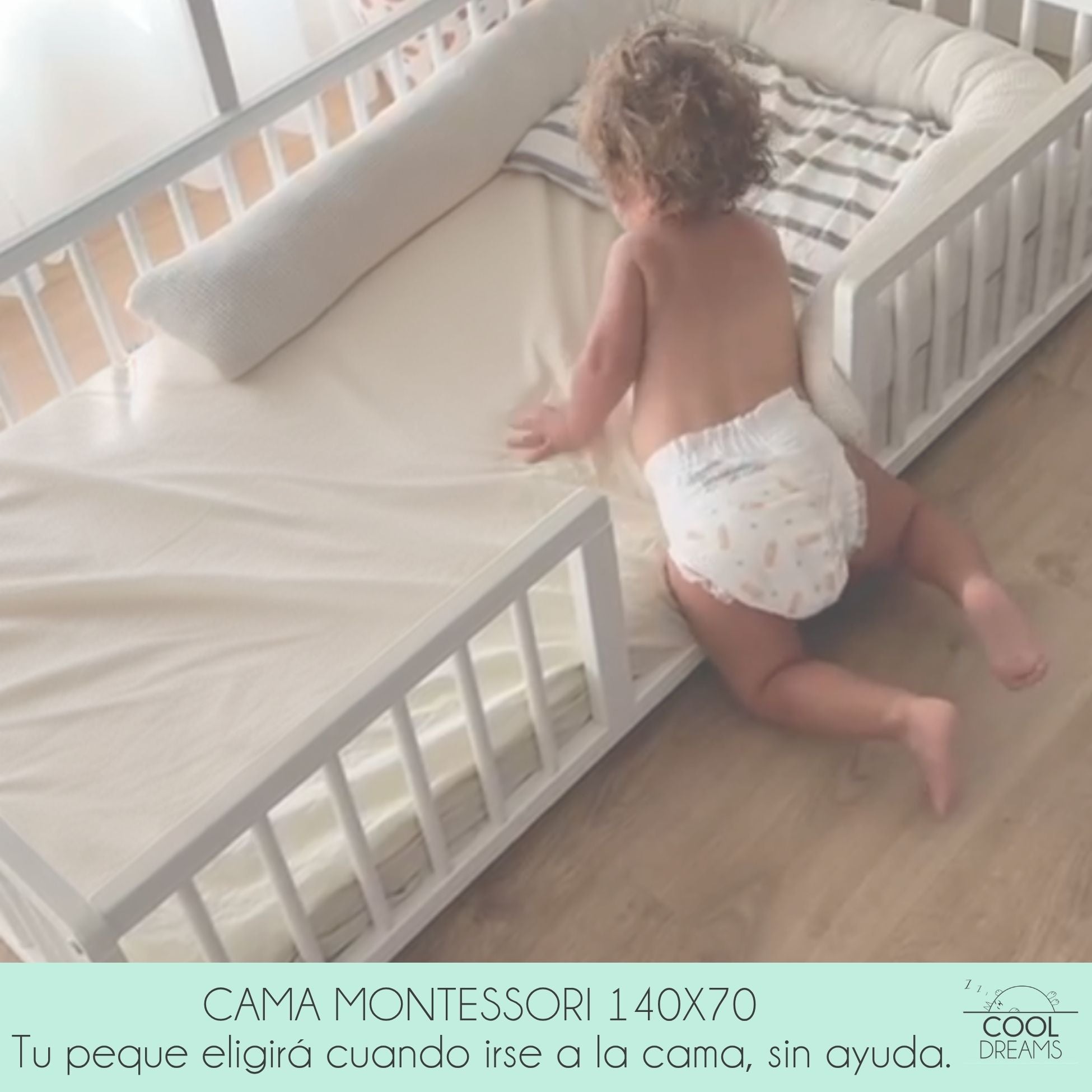 Cama infantil tipi 140x70 tipo Montessori Apache Wonderland de madera de haya y color blanco - 3