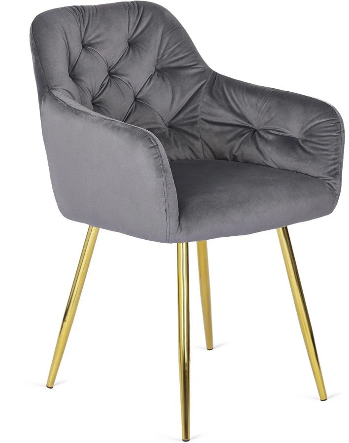 Krzesło Glamour Welurowe Jadalnia Złote Nogi Salon Do Toaletki Szare RAYA