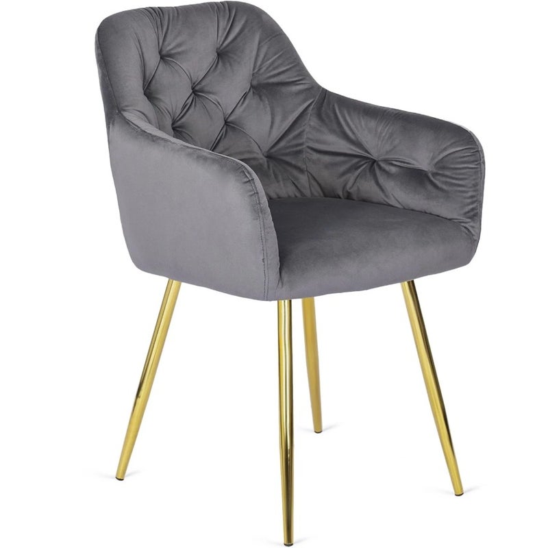 Krzesło Glamour Welurowe Jadalnia Złote Nogi Salon Do Toaletki Szare RAYA