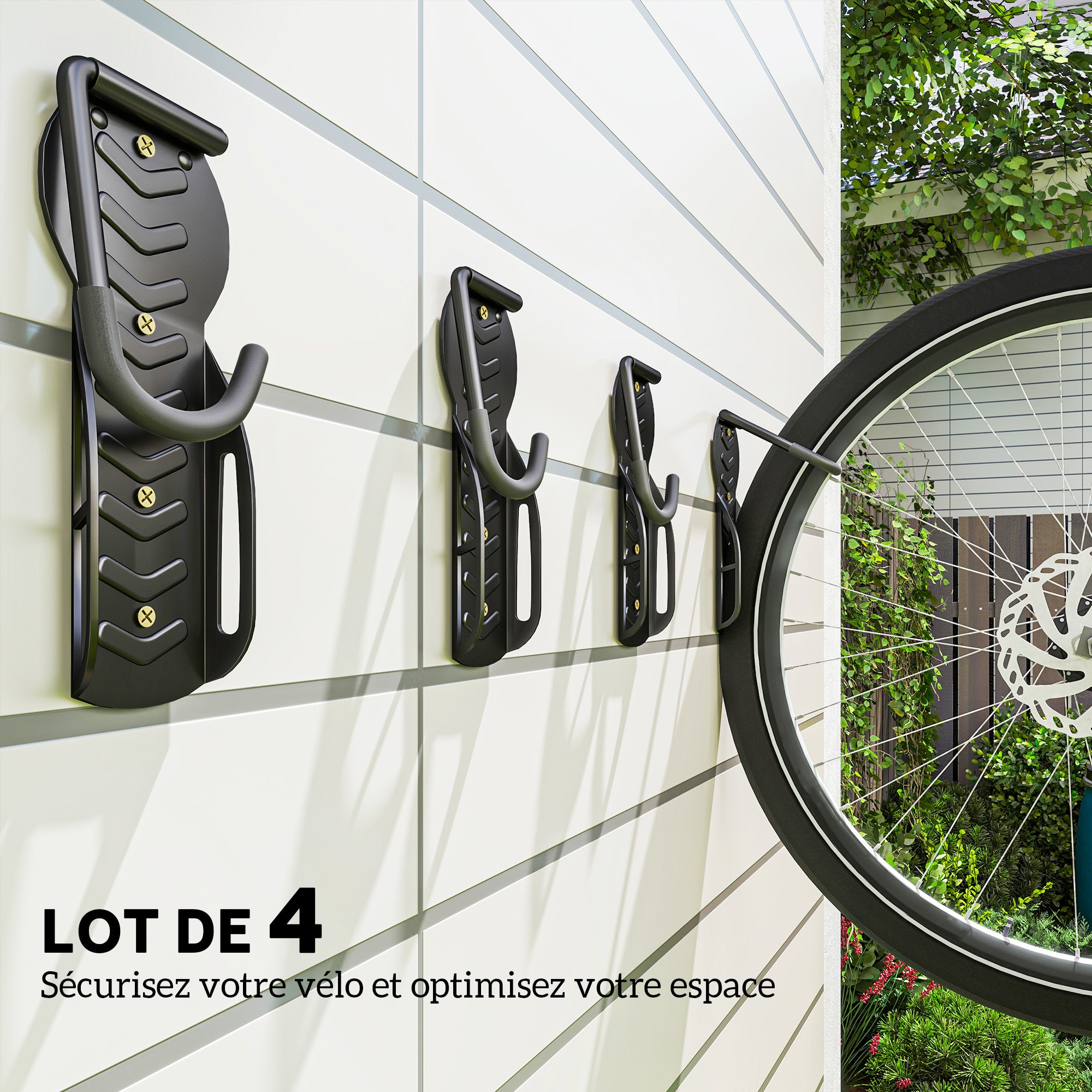Lot de 4 supports de vélo mural Métal SPORTNOW - 4