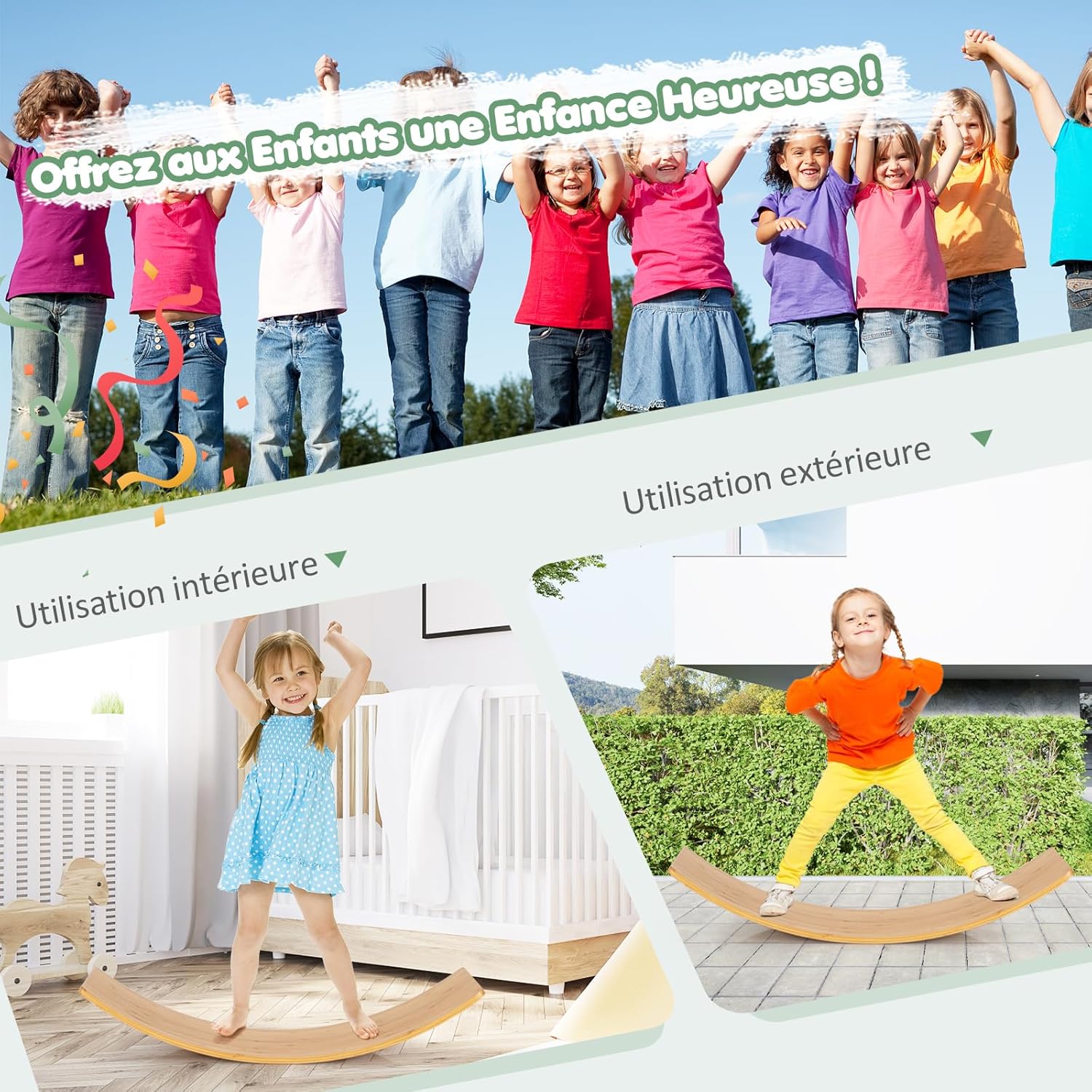 Planche Equilibre Montessori Enfants, Arche d'équilibre Enfant Bambou, Charge 150 kg, Cheval à Bascul 90x30x16,5CM - 2