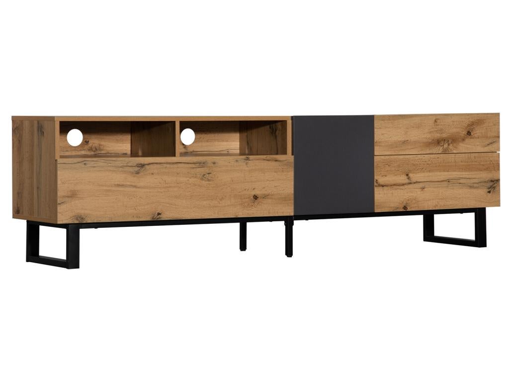 Meuble TV 180cm style industriel à grain de bois - naturel - 3