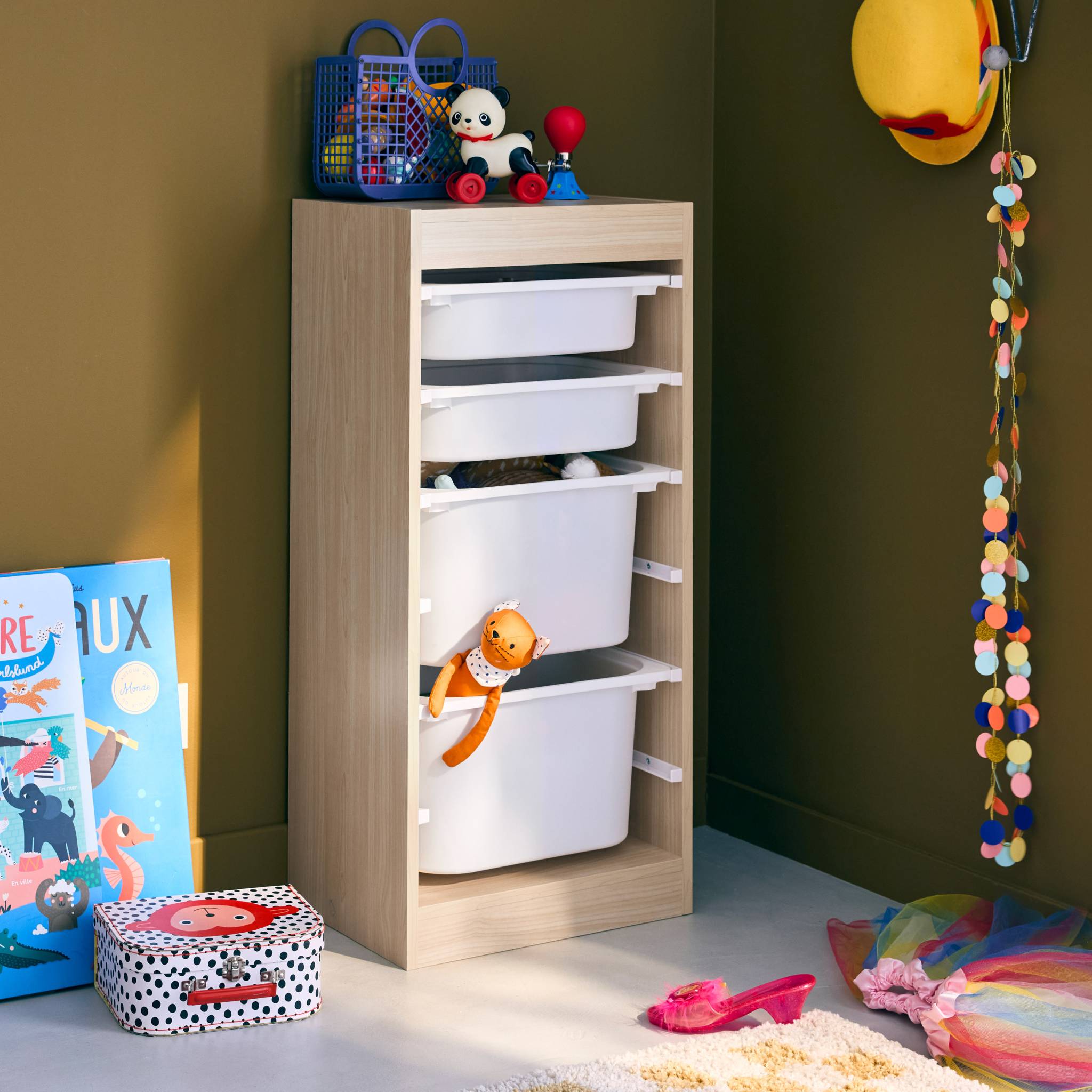 Contenitore per bambini con 4 contenitori, Marrone naturale - 2