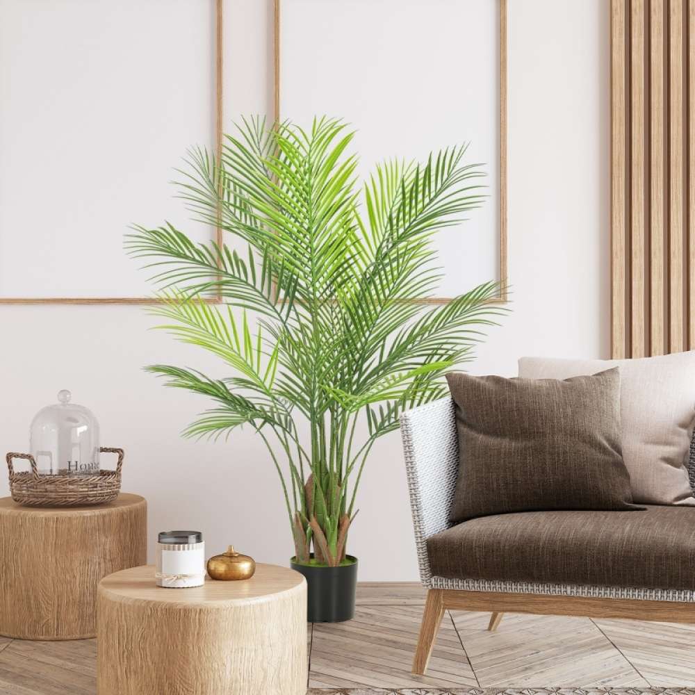 Palmier artificiel 120cm avec pot – Plante décorative réaliste 22 feuilles PE, anti-UV, sans entretien, pot ciment stable - 2