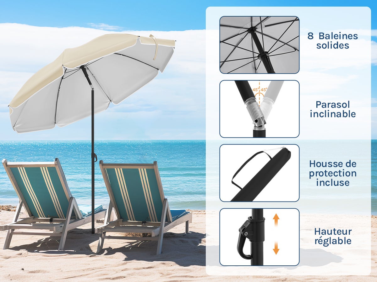 Parasol de Jardin WOLTU, Parasol Inclinable Ø135 cm, Hauteur Réglable, en Tissu Anti-UV à UPF 50+, Beige - 3