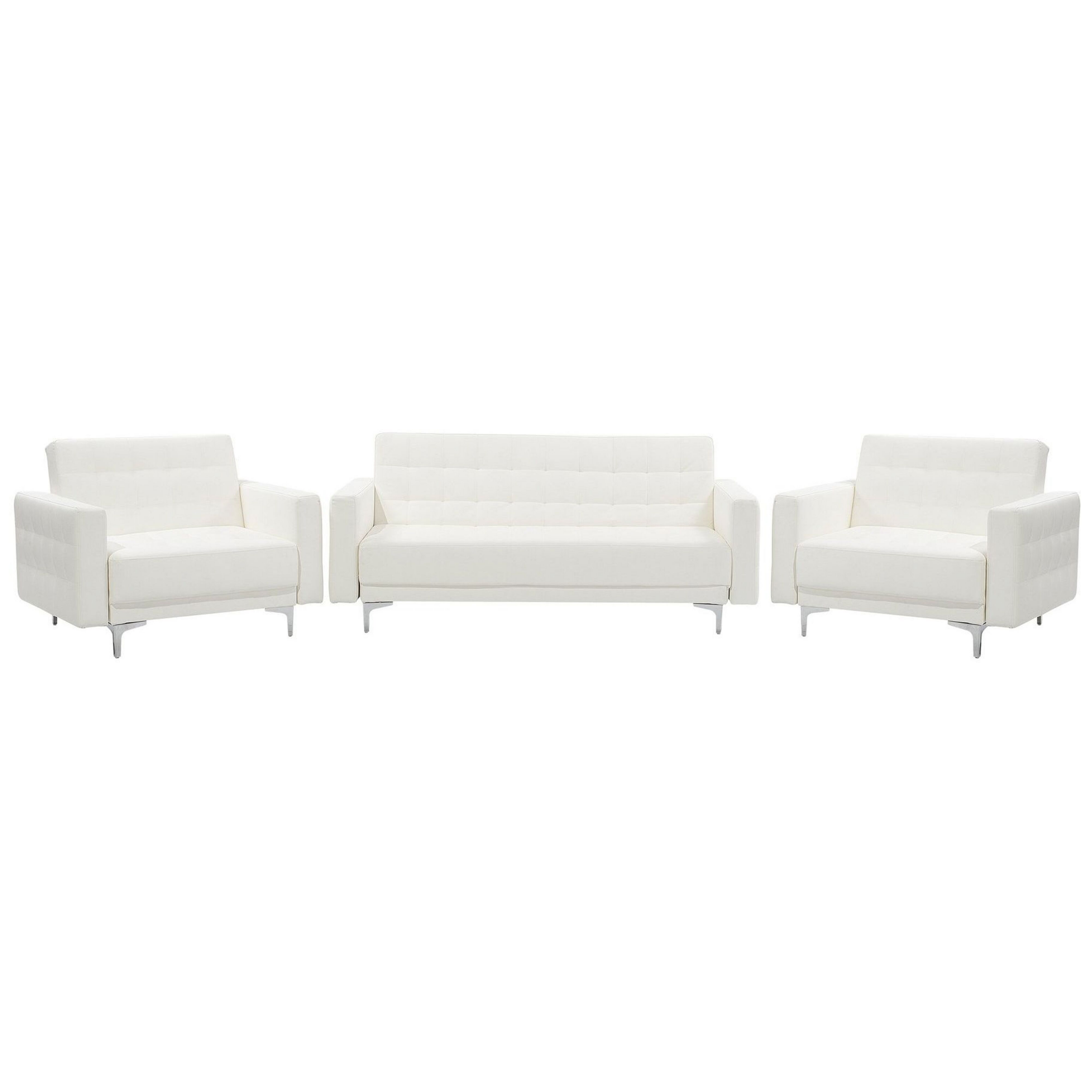 Beliani conjunto de sala de estar 5 plazas de piel sintética blanco/plateado aberdeen