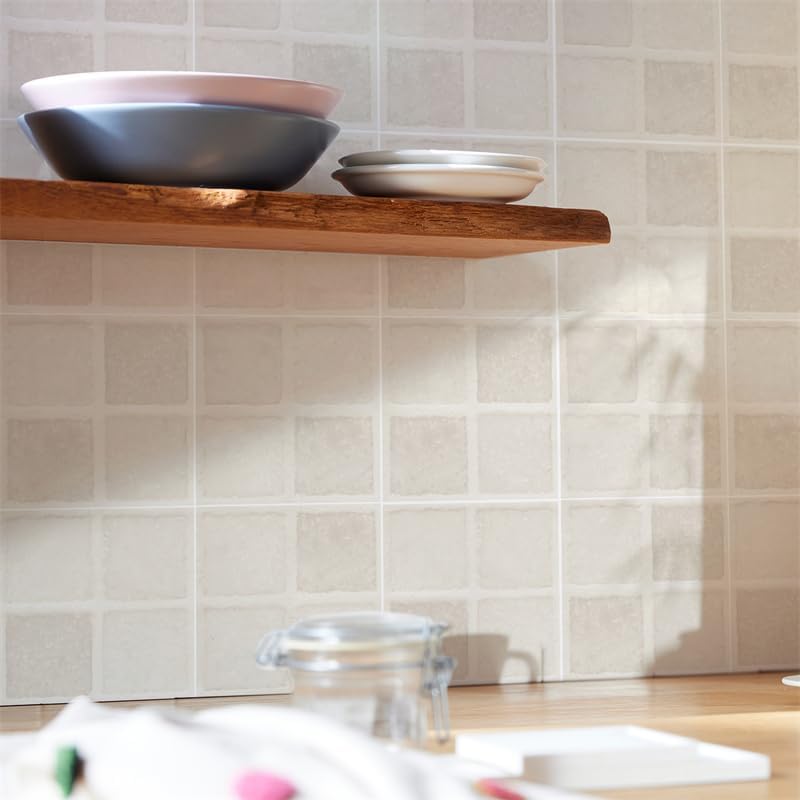 Credence Adhesive Pour Cuisine 20X20Cm Géométrie Beige Stickers De Escalier,Carrelage Mural,Pvc Autocollant En Tuile,Imperméable Effet Carreaux Pour - 4