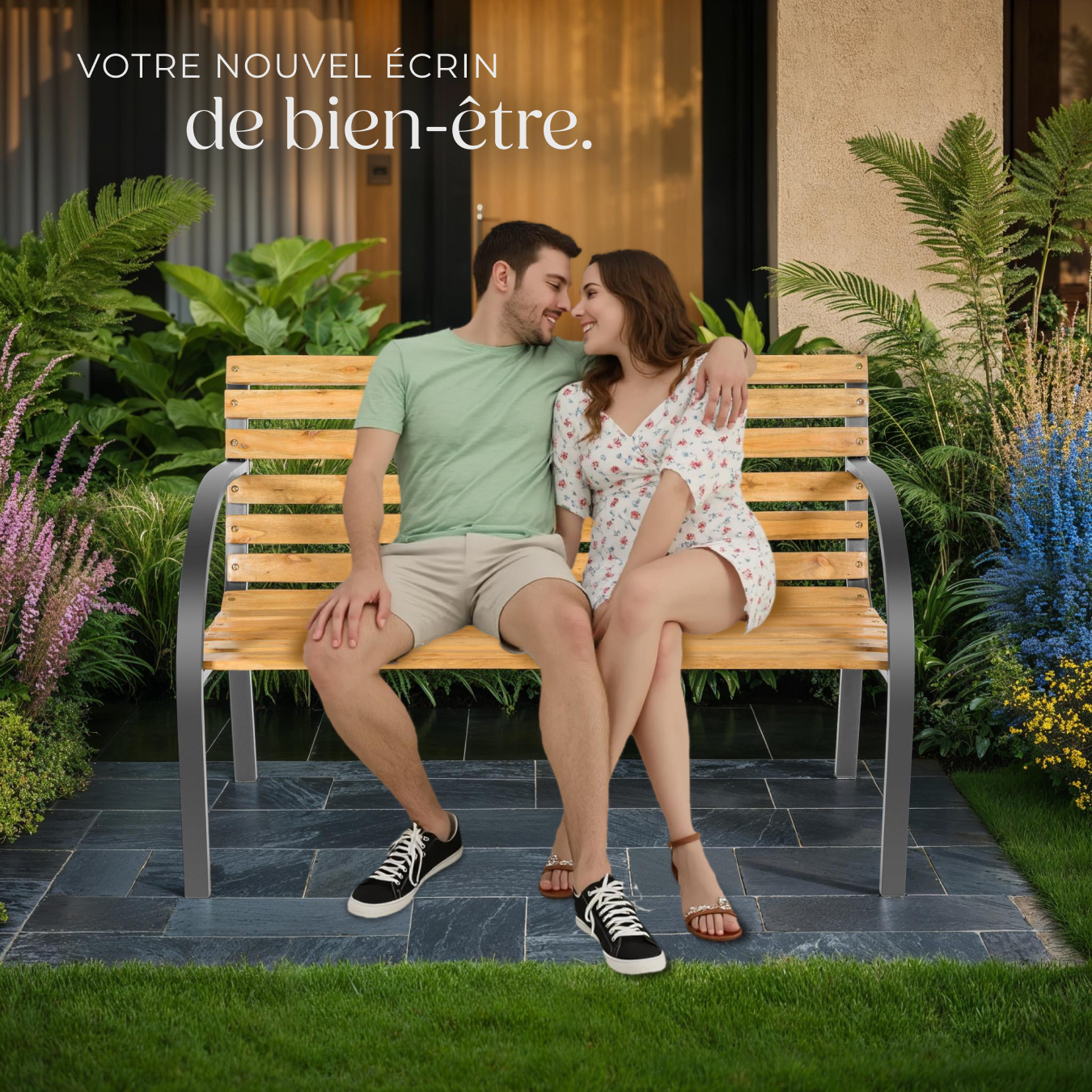 Banc de jardin en bois et acier, stable, résistant, adapté intérieur extérieur, marron TECTAKE - 7