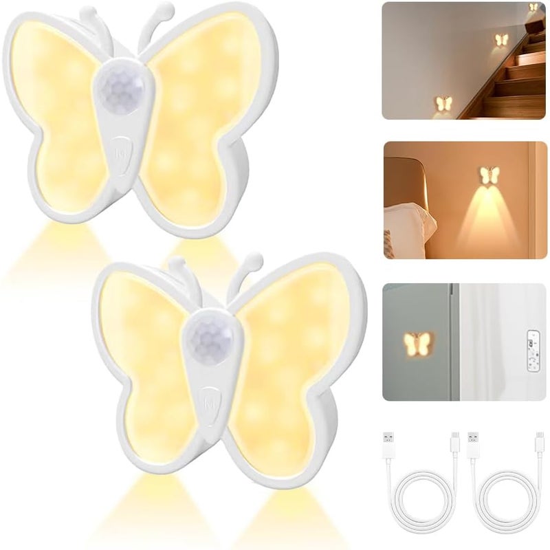 Lampka nocna w kształcie motyla z czujnikiem ruchu – akumulatorowa, 5 poziomów jasności, lampa dziecięca, idealna do sypialni