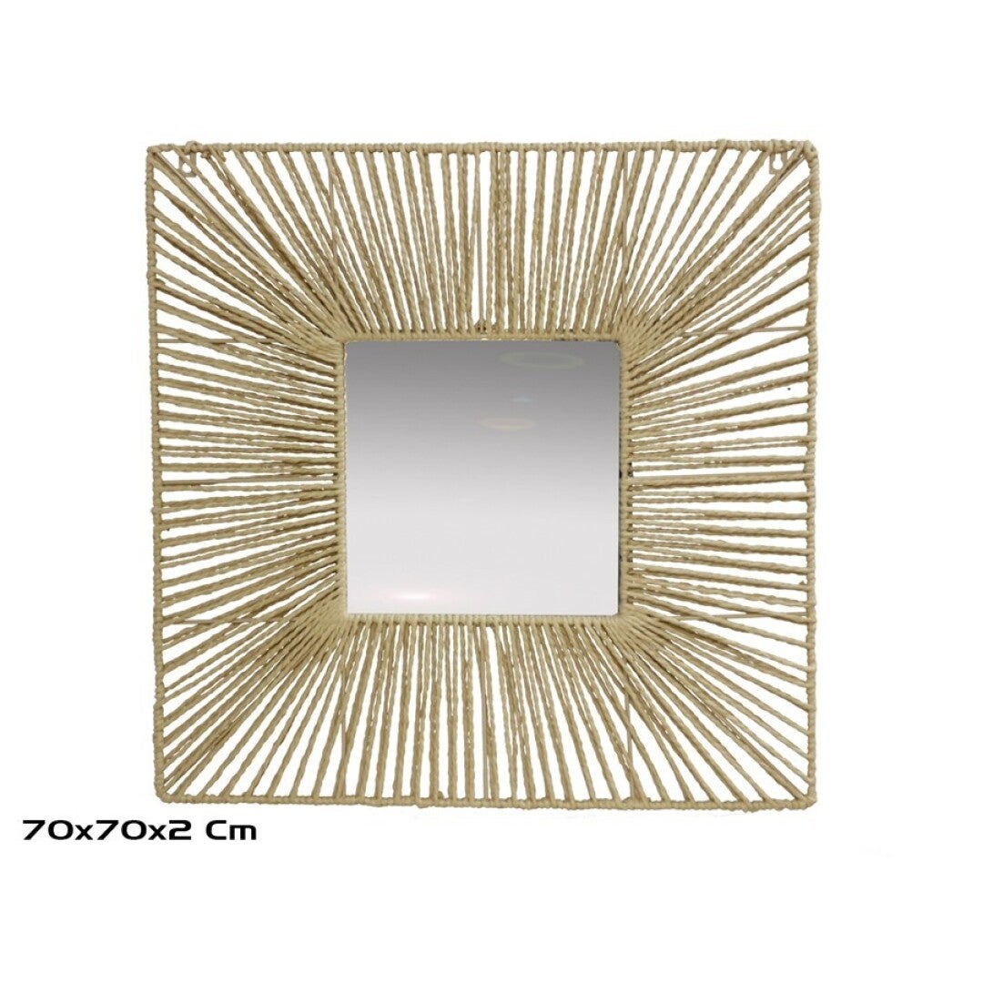 Espejo Decorativo Cuadrado de Ratán Natural 70 × 70 cm – Estilo Boho - 4