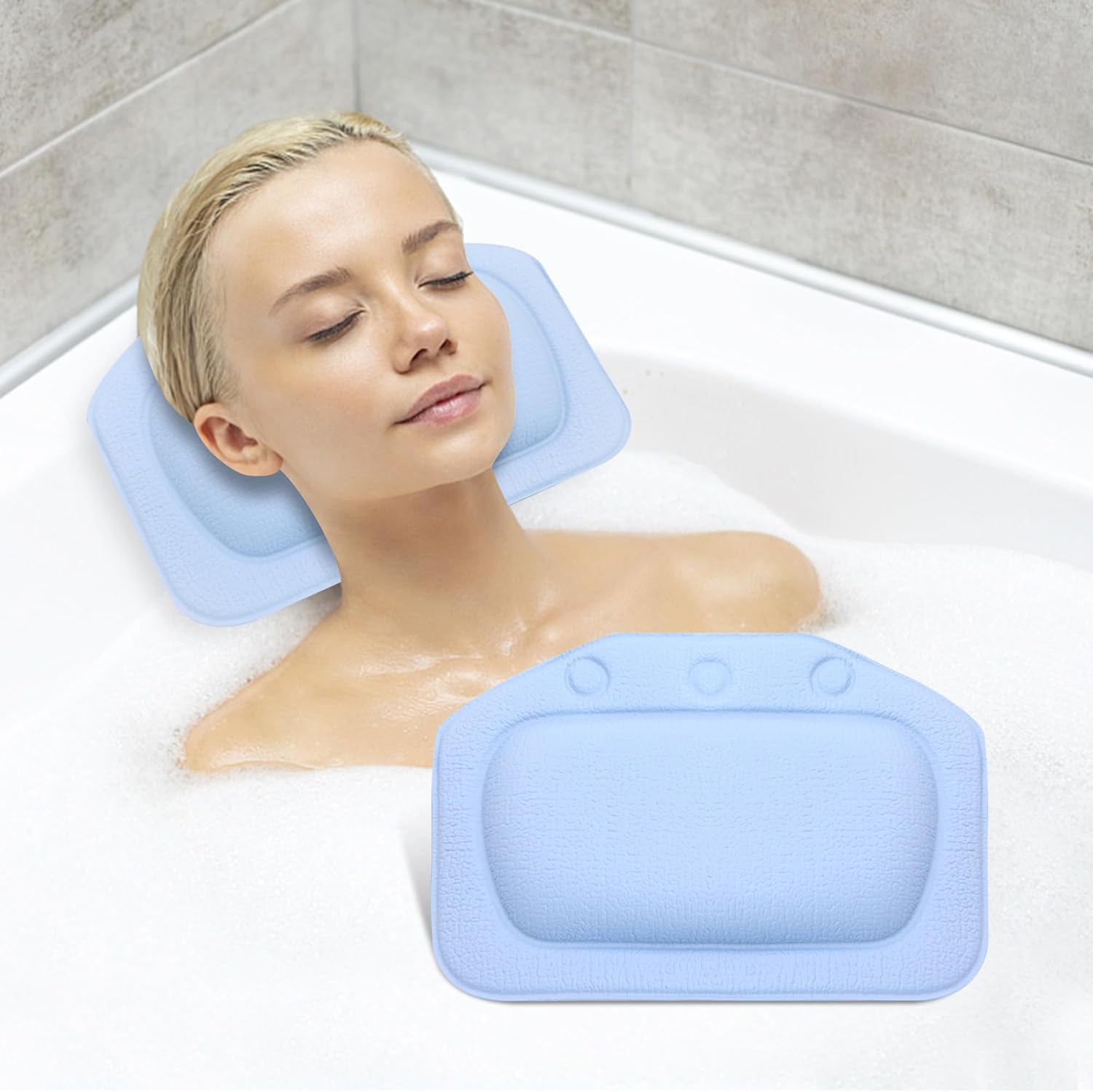 Poduszka do kąpieli z przyssawkami - z technologią 4D Air Mesh i 3 przyssawkami, ergonomiczna poduszka do kąpieli z zagłówkiem do domu