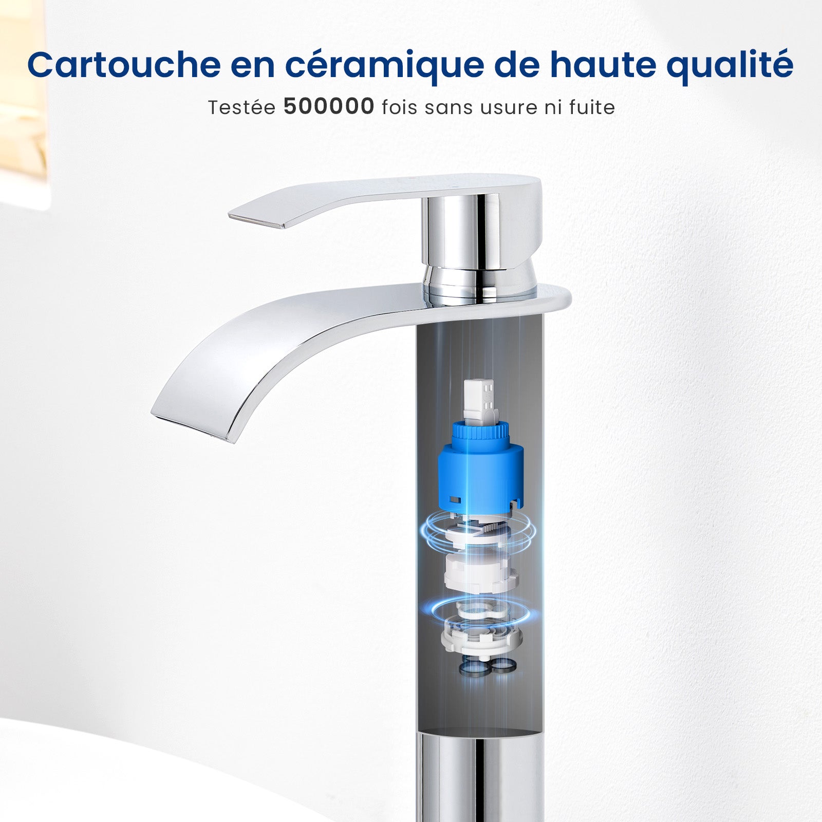 2PCS Mitigeur de lavabo en cascade Robinet de salle de bains chrome Robinet de lavabo en acier inoxydable Robinet de lavabo et vasque haut - 4