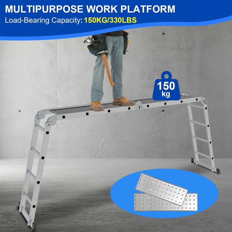 Echelle pliante Echelle multifonctionnelle 4x5 582cm Echelle télescopique avec Plateforme Multi-usages Escabeau Pliable - 7