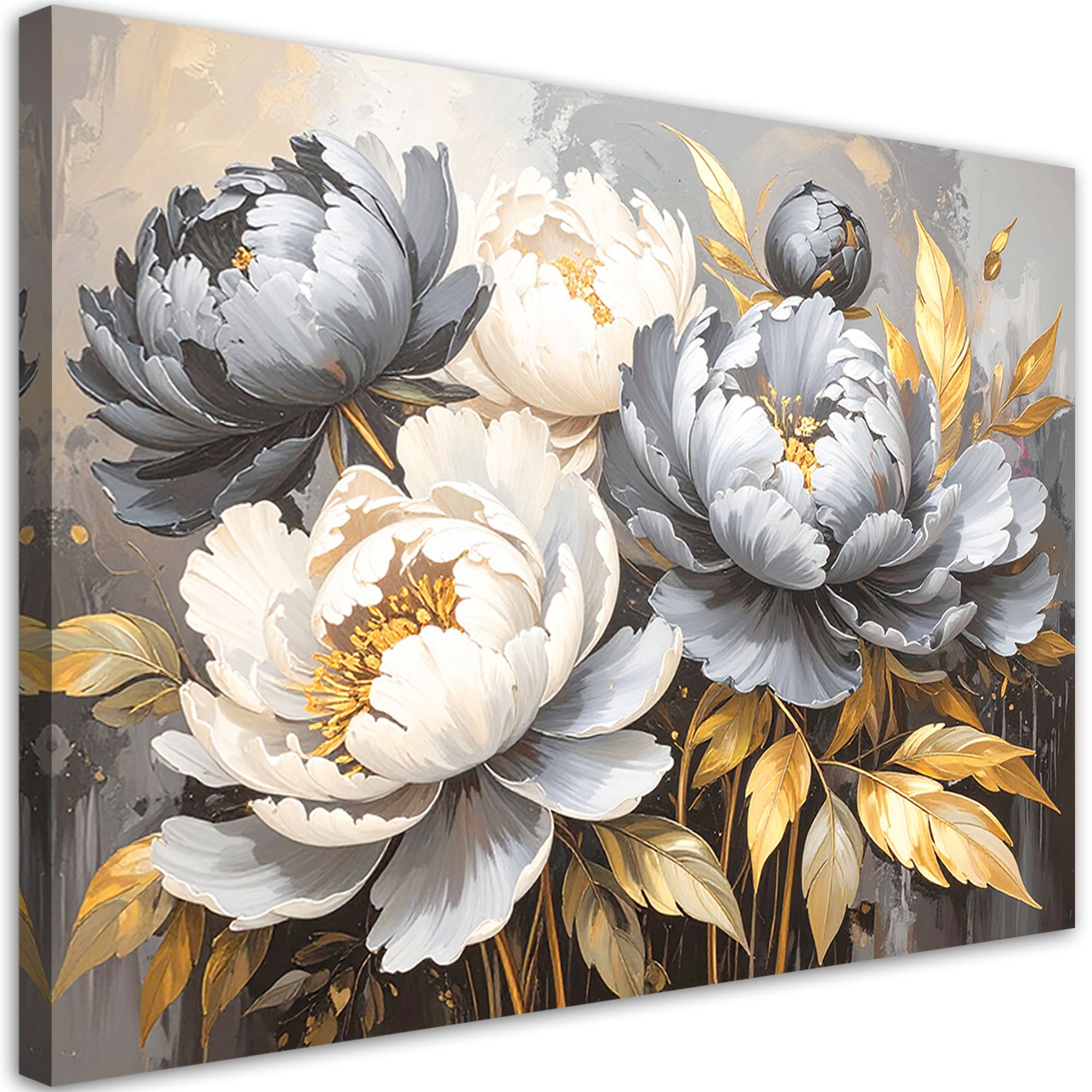 Obraz do salonu sypialni, Piwonie Kwiaty Glamour Szary 60x40