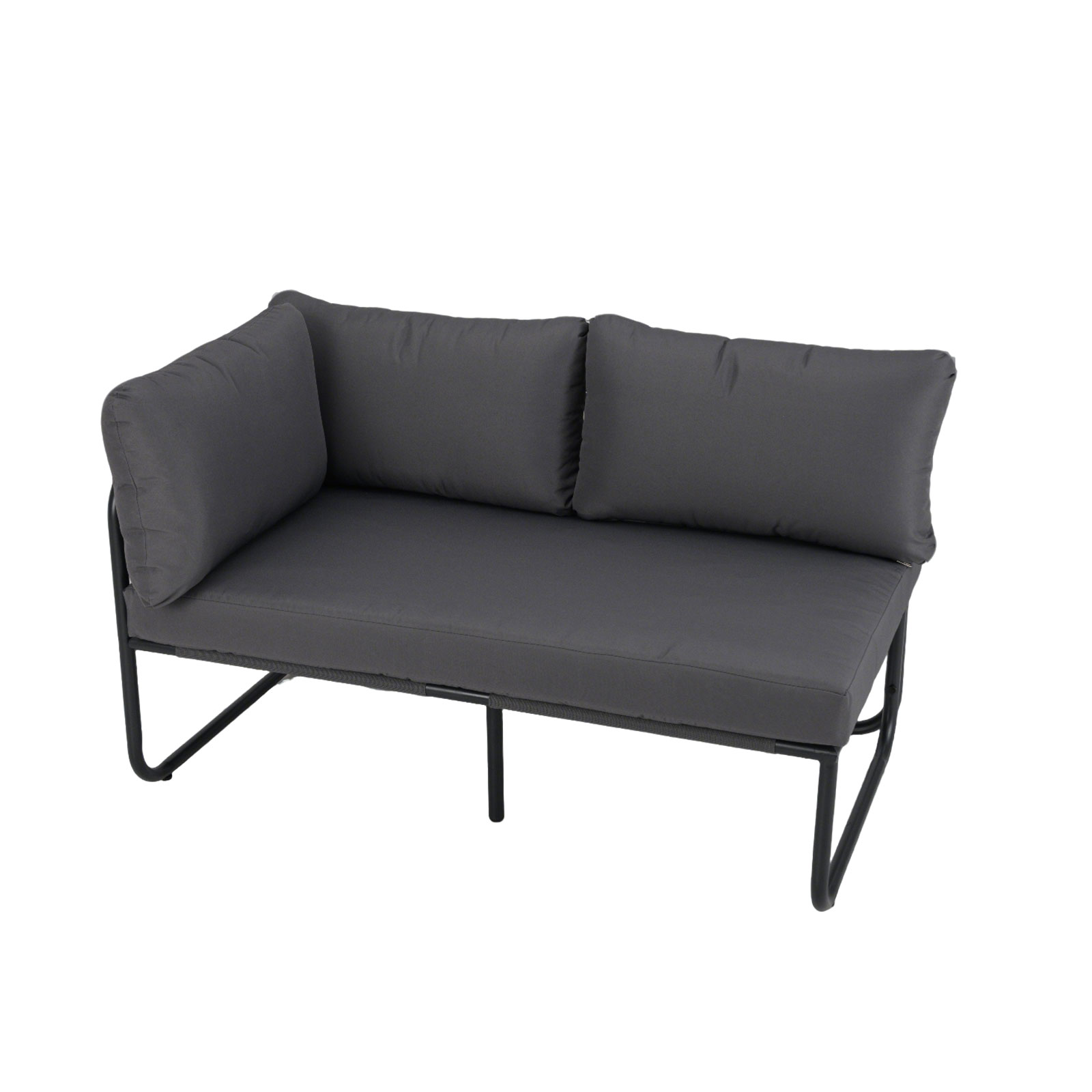Sofa Ogrodowa dla 2 Osób, Narożna Sofa Rozkładana z Poduszką i 3 Poduszkami, Oparcie i Podłokietnik po Jednej Stronie, Metalowa Konstrukcja, Ogrodowa