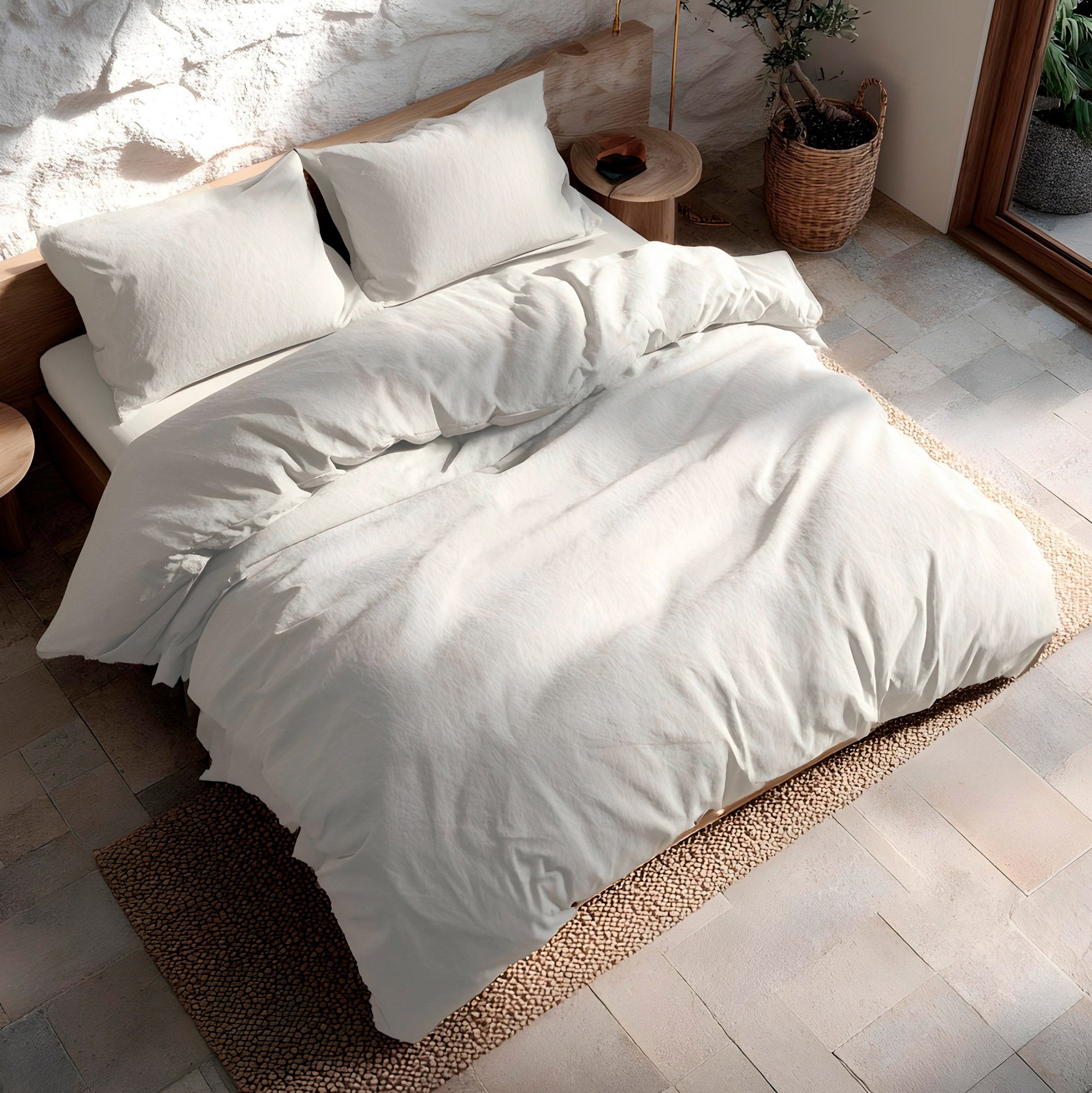 Copripiumino tinta unita 100% cotone + federe 260x240 + 2 (50x90) cm colore Grigio Chiaro - 3