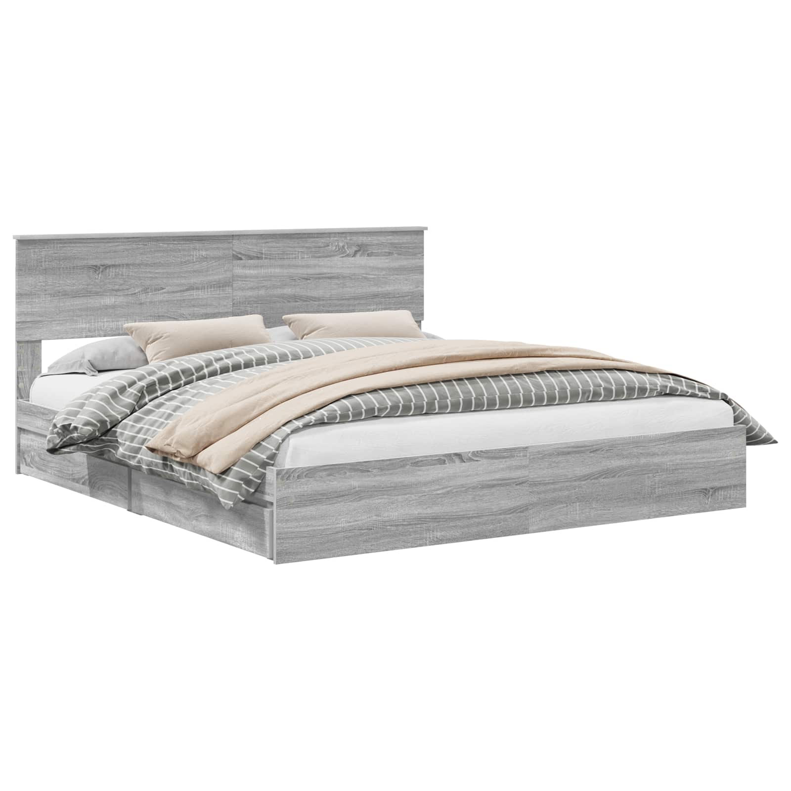 Lit avec rangement, panneau de bois, gris, pour la chambre, 180 × 200 cm - 2