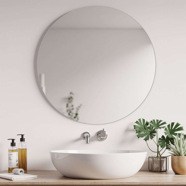 Espejo baño HD 80x80 vidrio templado anti-vaho,anti-impacto,mural,impermeable,anti-oxidación, duradero,diseño moderno,imagen clara,efecto ampliación.