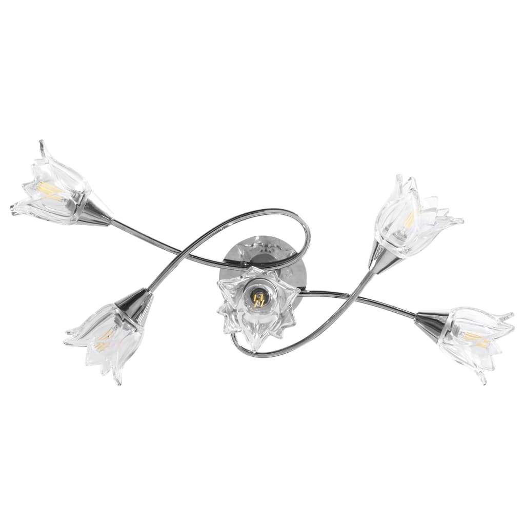 vidaXL Plafonnier et abat-jour verre transparent 5 ampoules E14 Tulipe - 4
