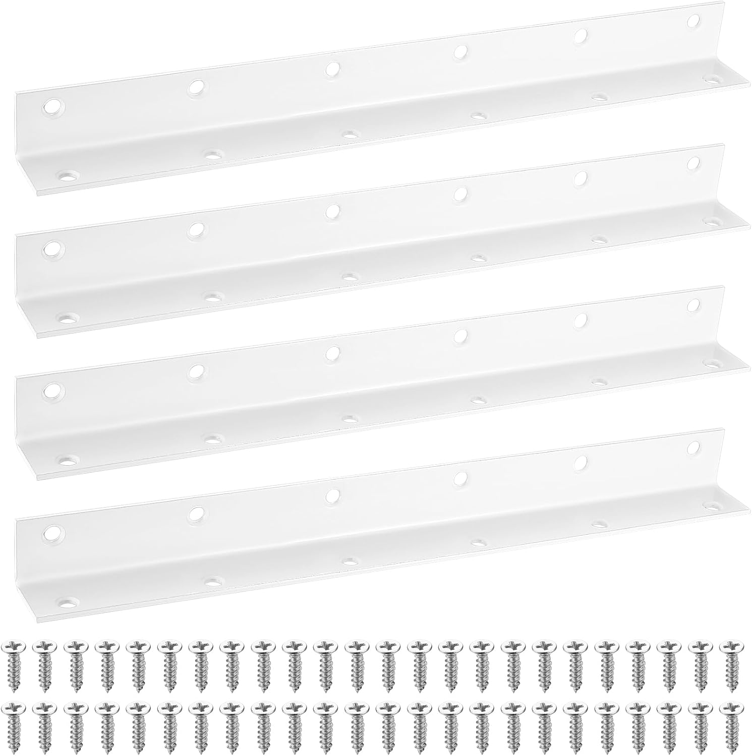 Opakowanie 4 białych narożników w kształcie litery L do ogrodu, naprawy połączeń, mebli, półek i szafek, 275 x 25 x 25 mm