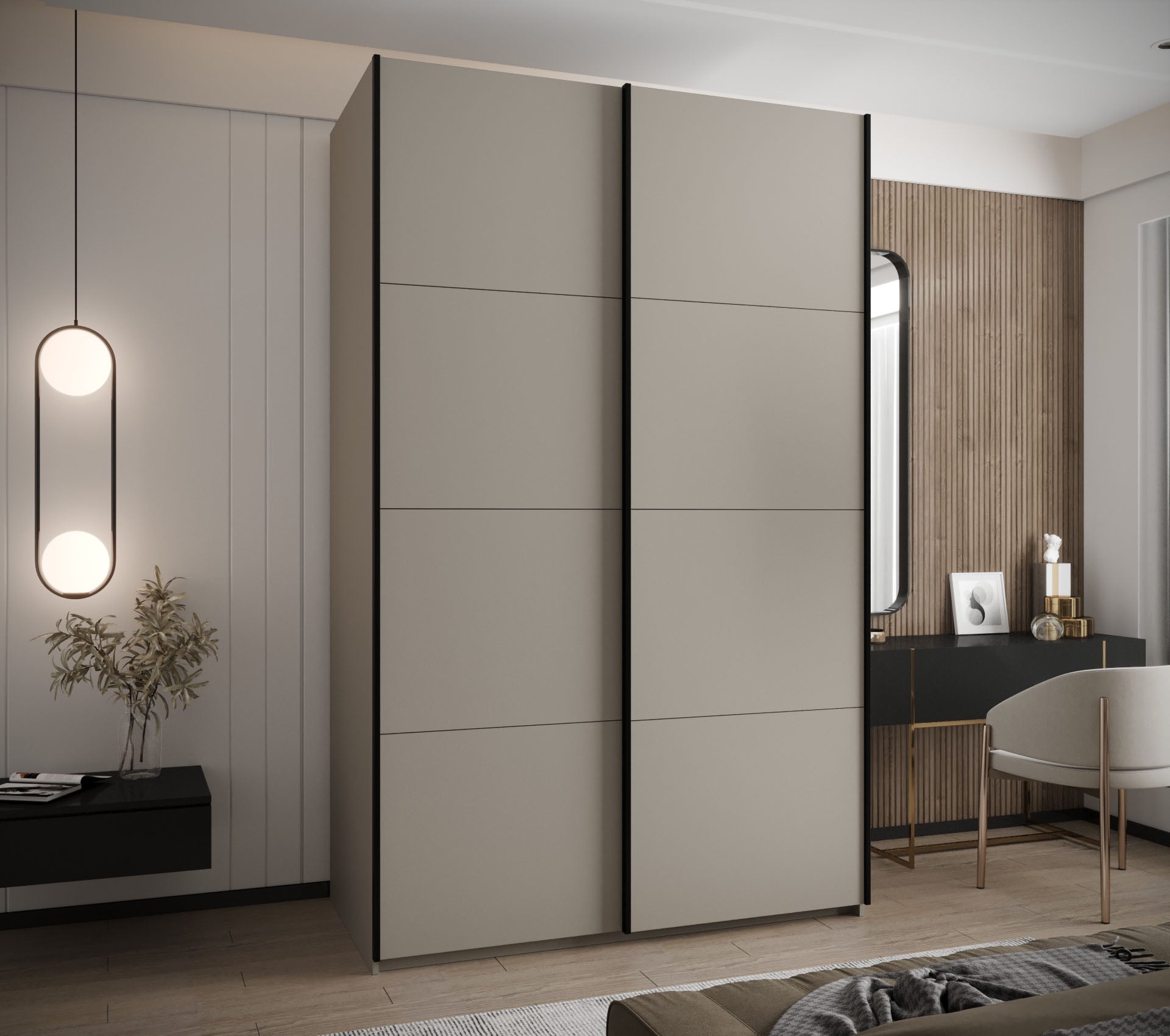 Szafa przesuwna wysoka Lux 1 160 x 64 x 245,5 cm kaszmir + kaszmir + u. czarny - Abiks Meble - 2