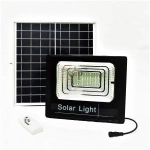 Faro Led 120W Nero Con Pannello Solare IP66 Bianco Freddo 6500K Dimmerabile Con Telecomando E Sensore Crepuscolare Confezione Da 2pz Wisdom 2