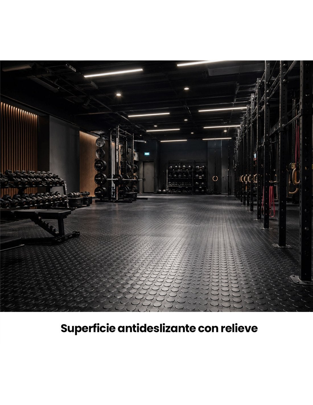 Suelo de goma antideslizante SBR 3mm en rollo, 1,50 m ancho, acabado círculos, para garaje, gym, furgoneta y bares (metro lineal) - 4