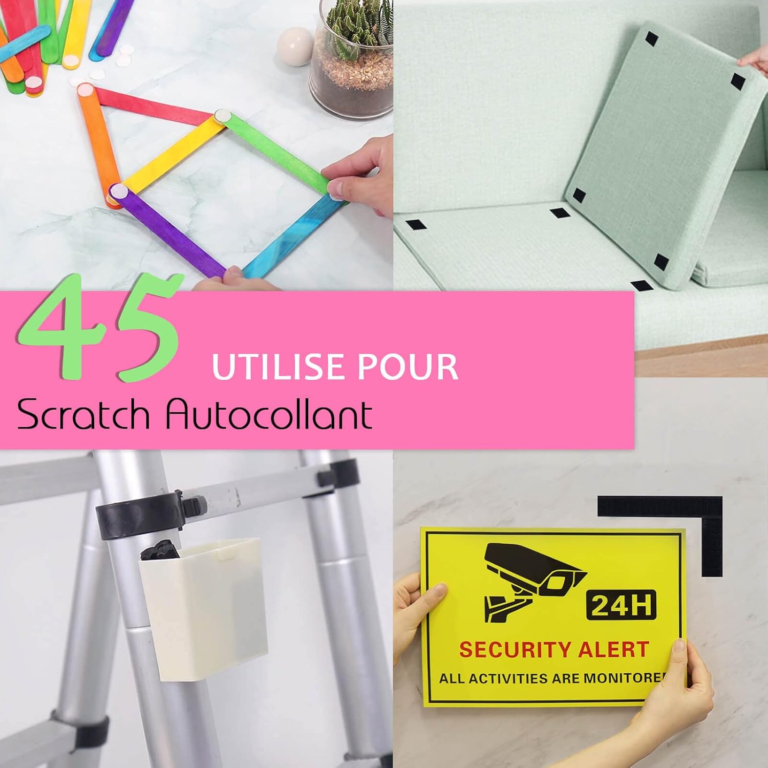 Scratch Autocollant Extra Fort 10M, Rubans Adhésifs Double Face Bande Agrippantes Adhésives (Noir) - 2