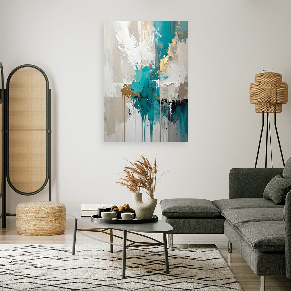 Image sur Toile, Abstraction turquoise et grise 40x60 - 2