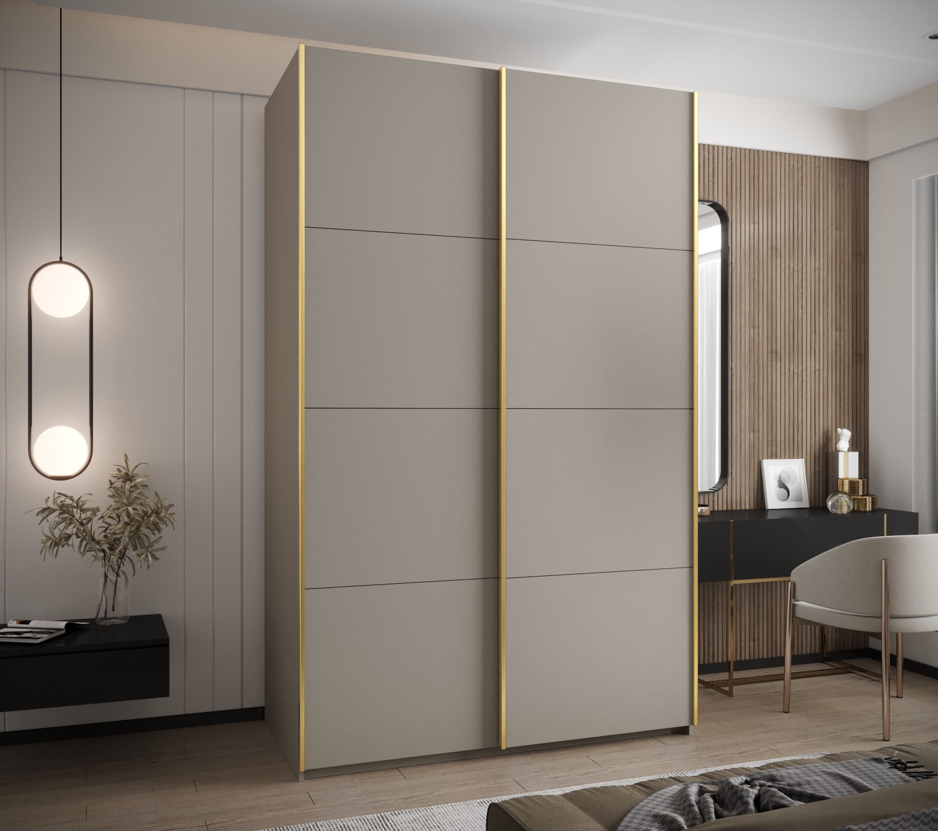 Szafa przesuwna wysoka Lux 1 150 x 64 x 245,5 cm kaszmir + kaszmir + u. złoty - Abiks Meble - 2
