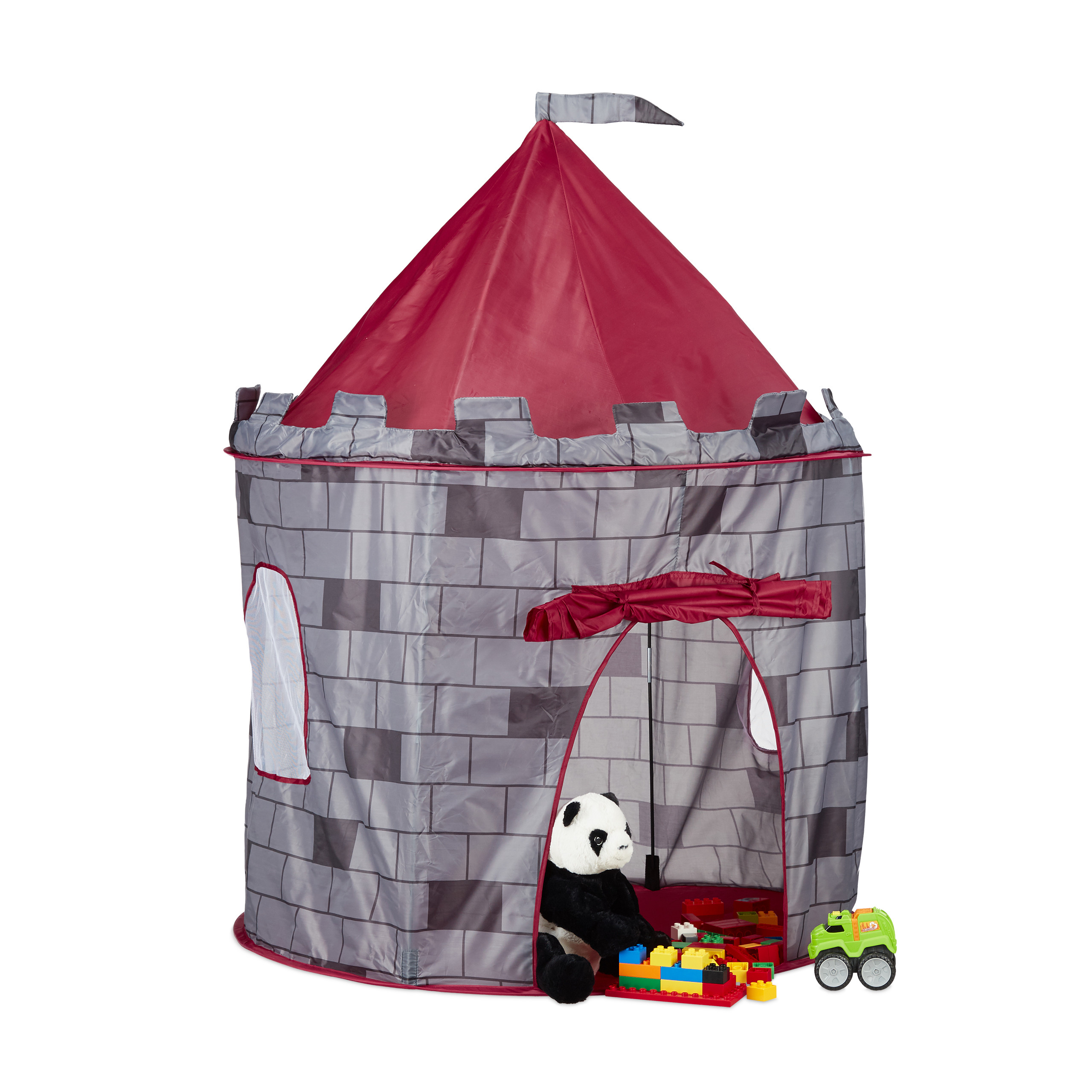 Relaxdays tienda campaña infantil castillo medieval, poliéster, tienda para niños caballeros, 125 x 105 x 105 cm, gris