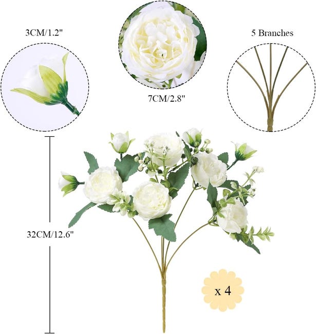 BLOSMON Fiori Finti Decorazioni Centrotavola Matrimonio 2 Pezzi Bianco BLOSMON Fiori Finti Decorazioni Centrotavola Matrimonio 2 Pezzi Bianco